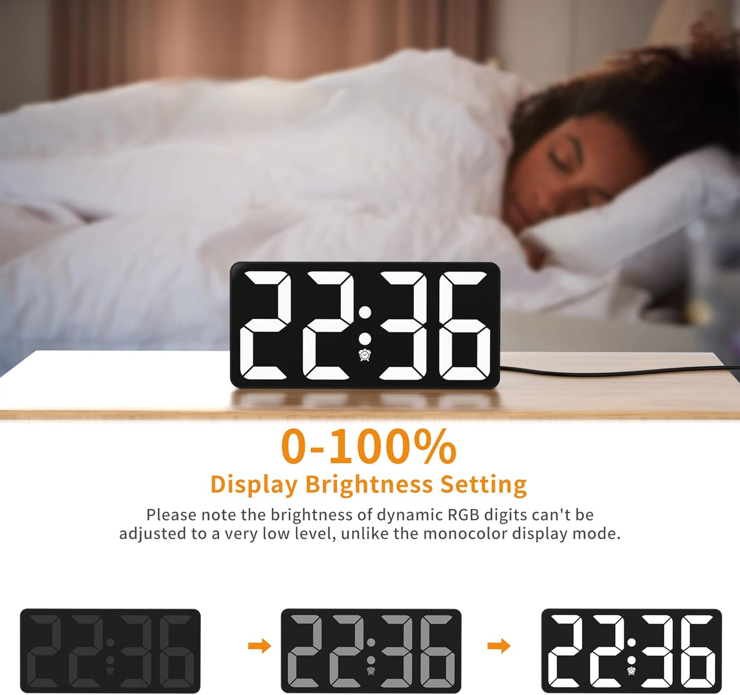 PPLEE Digital Alarm Clock with RGB Night Light - Color Changing LED Display, Large Easy-Read Number, Adjustable Brightness&Volume, USB-C Charging, Snooze, 12/24H, Bedside Clock for Kids Adults Elderly