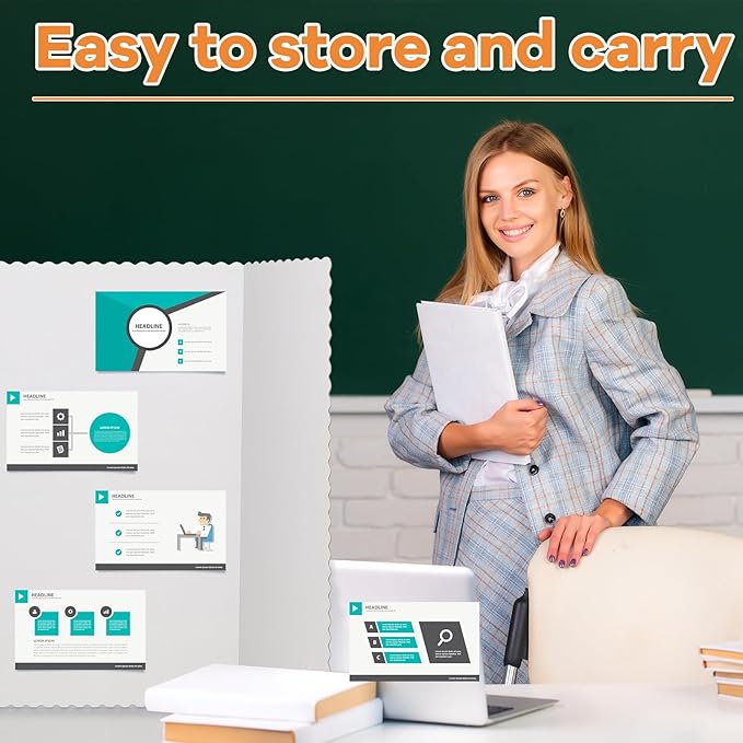 Ctosree 60 Pcs Tri Fold Display Board,36" x 48" Portable Lightweight Foldable Presentation Poster Board for Office Projects Exhibitions Workshops, White