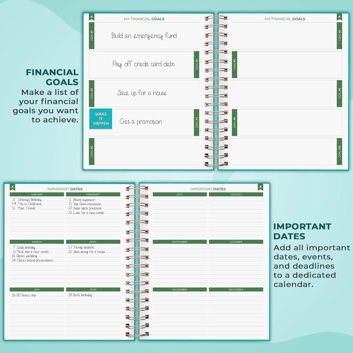 Clever Fox Budget Planner – Coiled Finance Book, Monthly Financial Journal, Budgeting Organizer & Expense Tracker Notebook, 8.5x9.5″ (Turquoise)