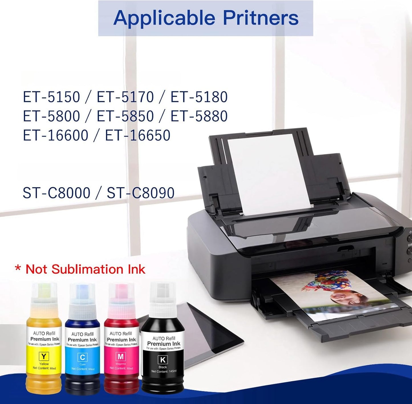 542 Ink Refill Bottles for EcoTank Pro ET-16600, ET-5150, ET-5170, ET-5180, ET-5800, ET-5850, ET-5880, ET-16650, Workforce ST-C8000, ST-C8090（BK C M Y）