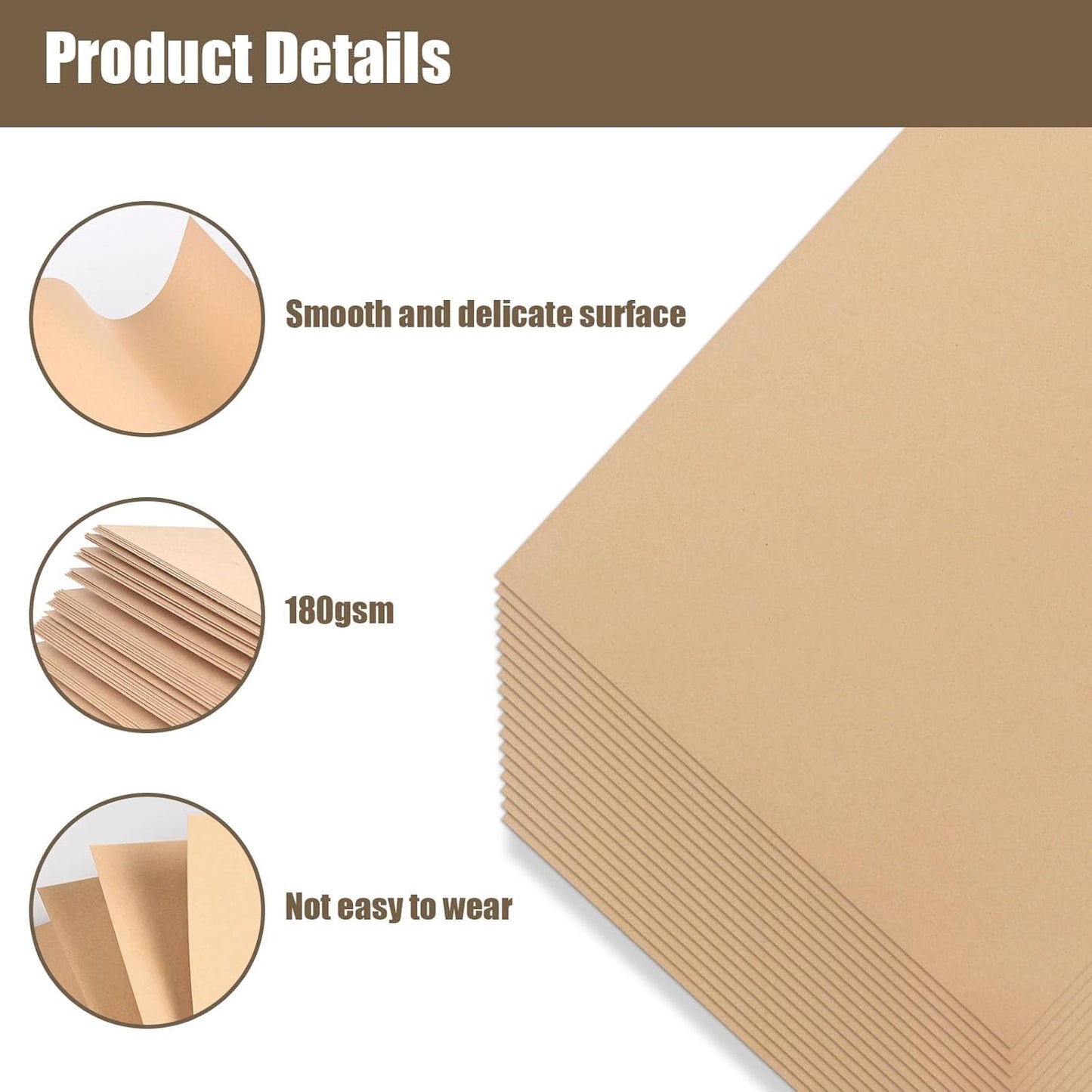 BigOtters 100 Sheets Kraft Paper Brown Cardstock, 65lb/ 180gsm Kraft Card Stock Paper, Back to School Supplies, 8.5 x 11 Inches