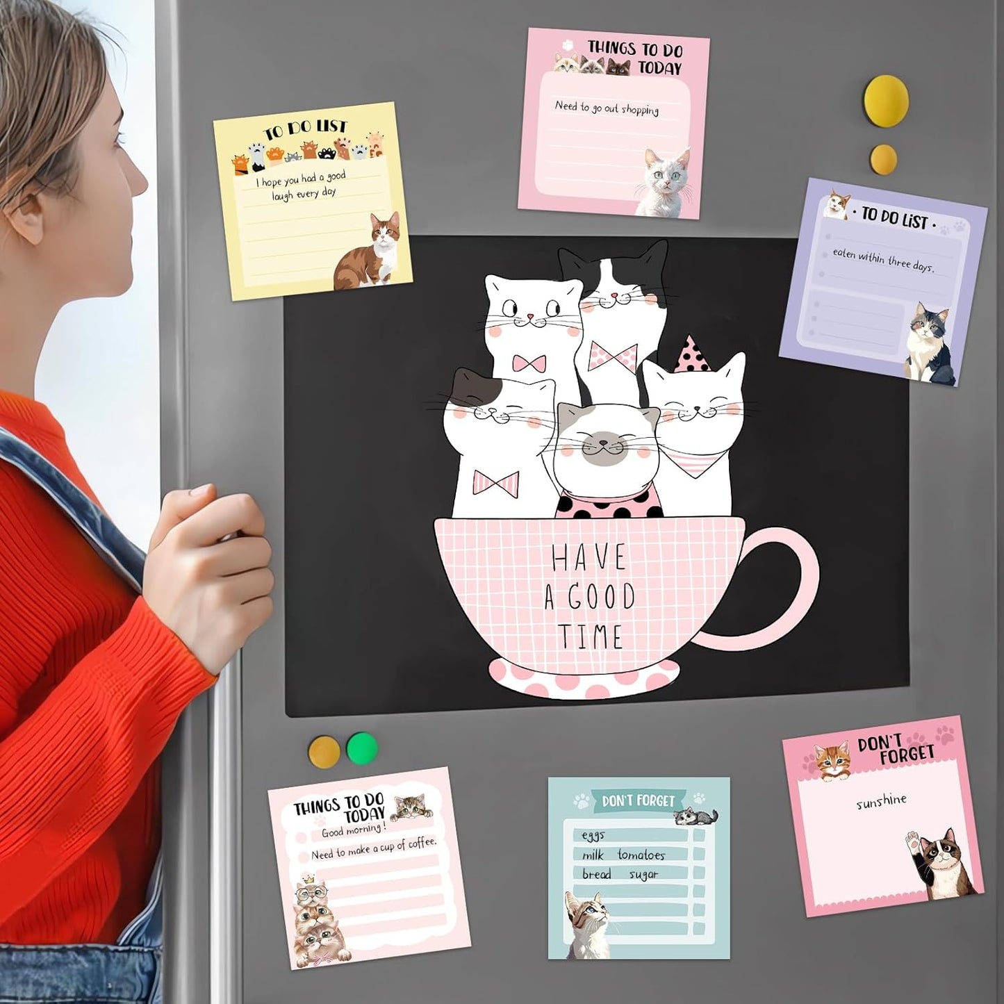 600Pcs Cat Sticky Notes, Funny Cat to Do List Notepad Cat Theme Self Stick Note Pads Cute Cat Memo Pads Kawaii Cartoon Animal Sticky Notes for Cat Lover Office Home School Supplies