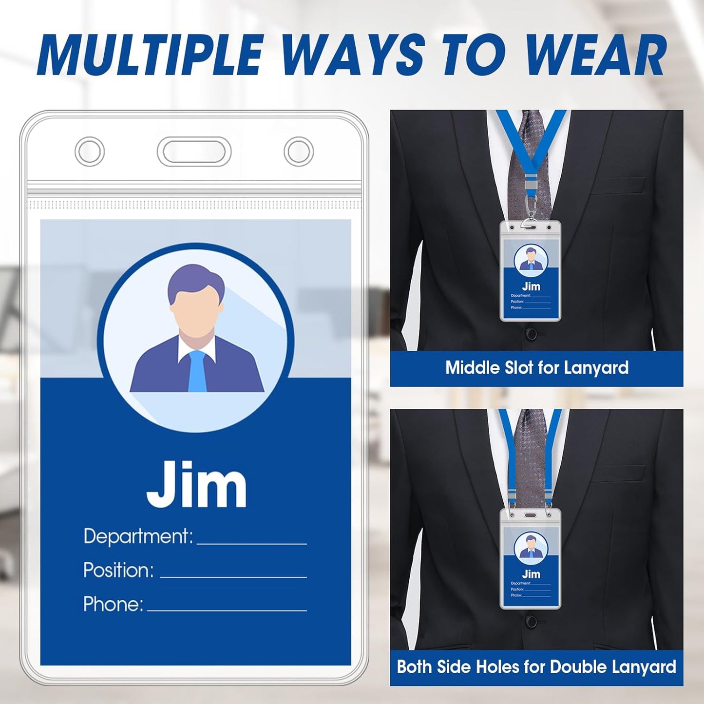 200 Pcs Vertical Badge Holders, Waterproof ID Badge Holder, Clear ID Card Holder with Resealable Zip for Proximity Cards, RFID, Credit Cards