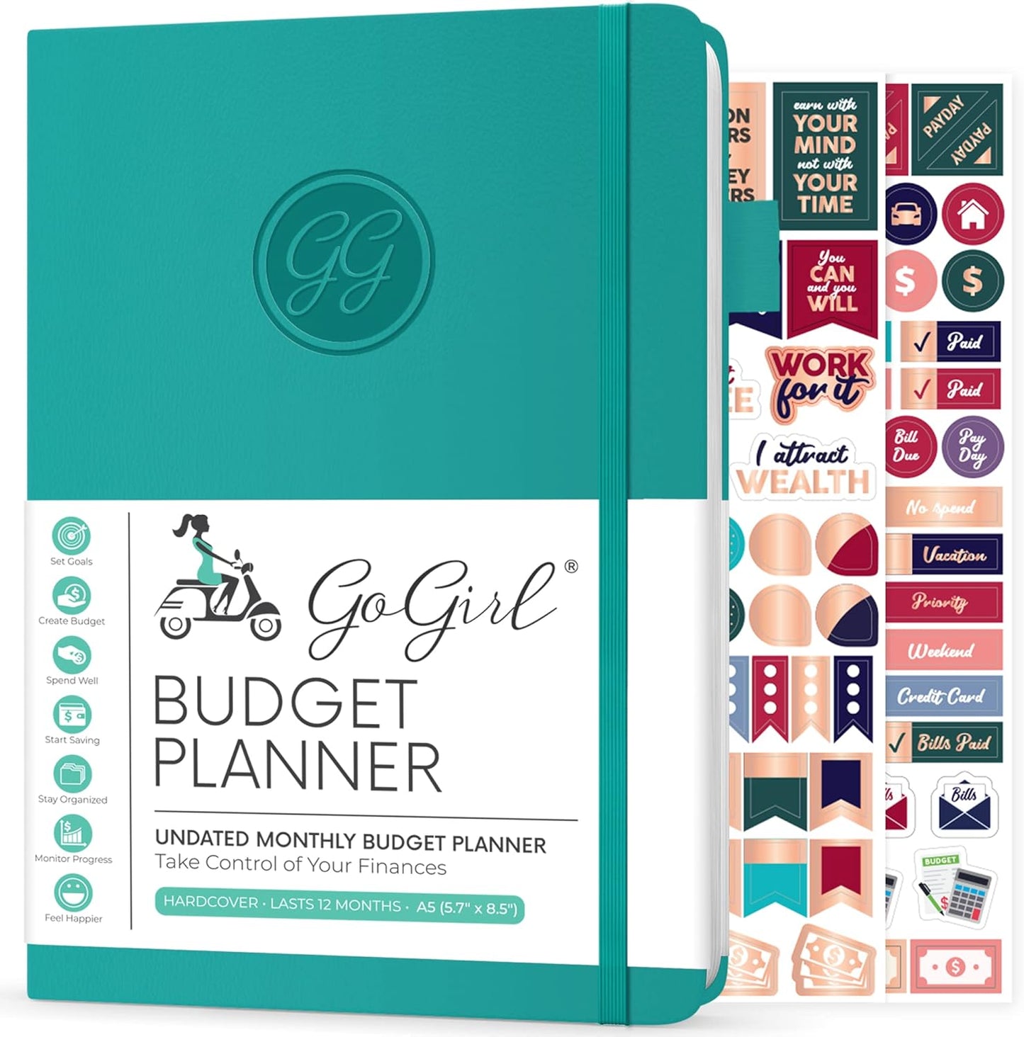 GoGirl Budget Planner – Monthly Financial Planner Organizer Budget Book. Expense Tracker Notebook Journal to Control Money, A5 (Turquoise)