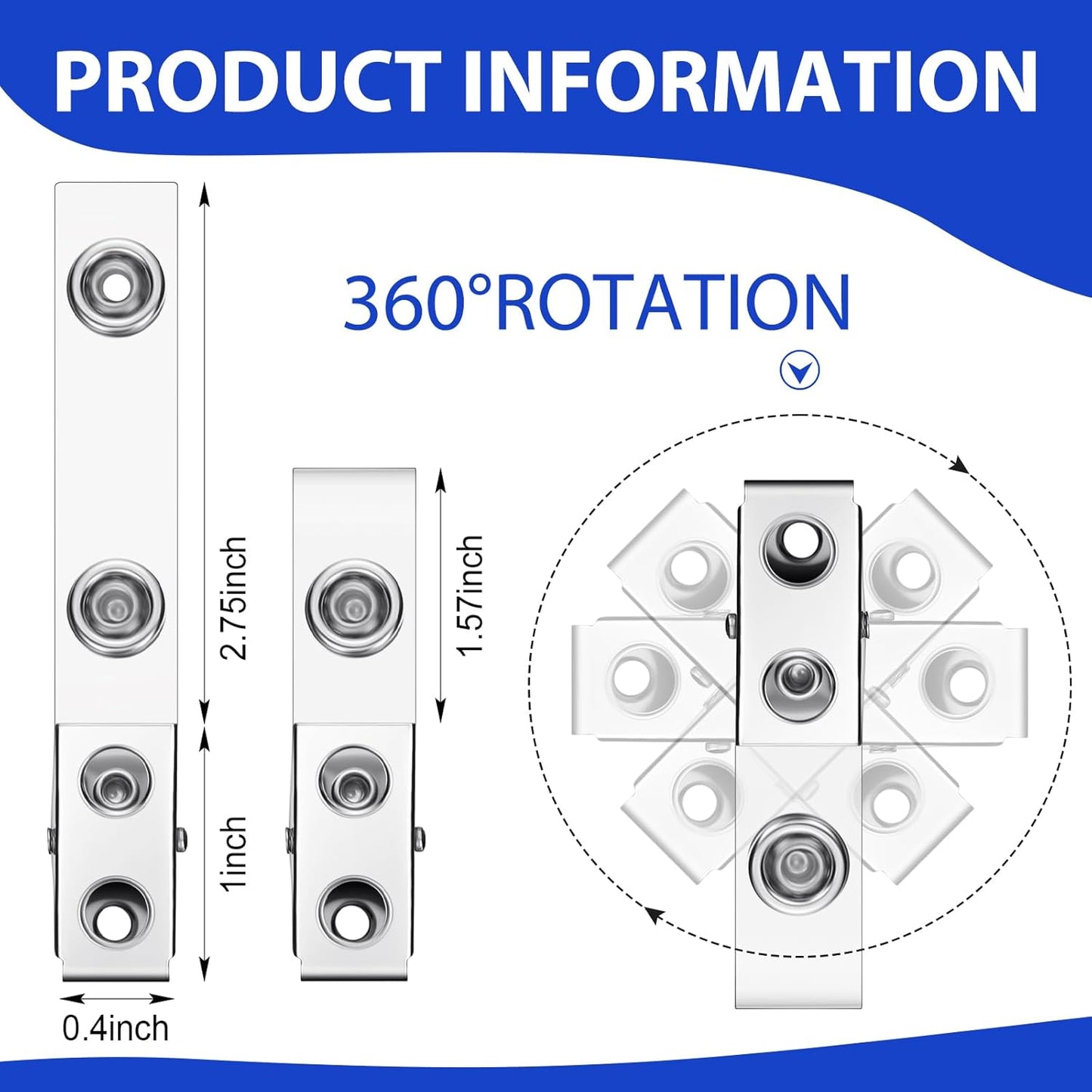Seajan 100 Pcs Metal Badge Clips Bulk Double Hole Name Tag Clips with Clear PVC Straps Alligator ID Strap Clips for ID Cards Holders Office School Supplies