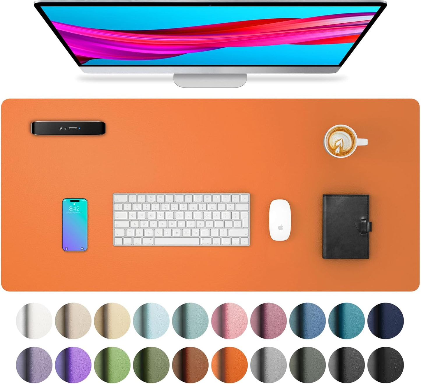 Aothia Leather Desk Pad Protector, Mouse Pad, Office Desk Mat, Non-Slip PU Leather Desk Blotter, Laptop Desk Pad, Waterproof Desk Writing Pad for Office and Home (23.6" x 13.7", Hermes Orange)