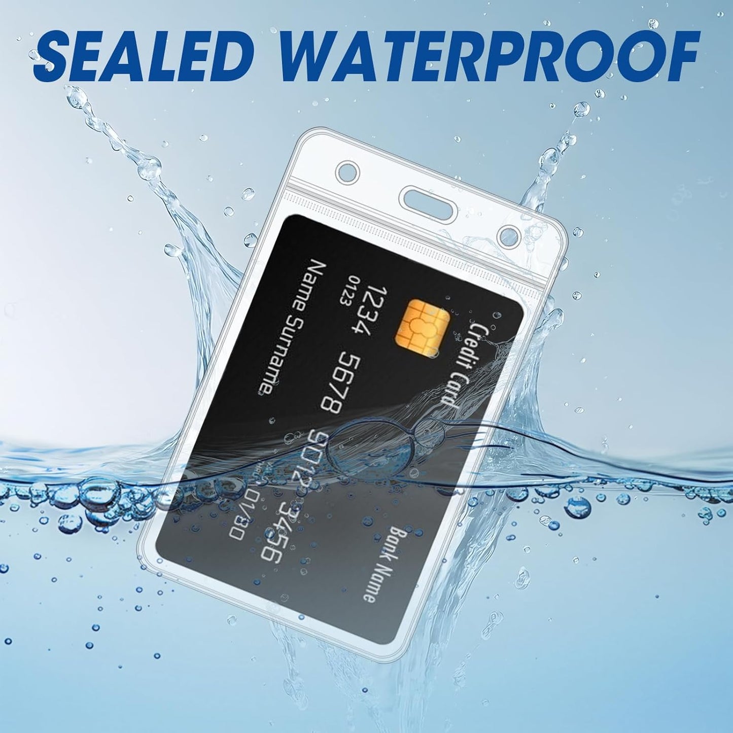 200 Pcs Vertical Badge Holders, Waterproof ID Badge Holder, Clear ID Card Holder with Resealable Zip for Proximity Cards, RFID, Credit Cards