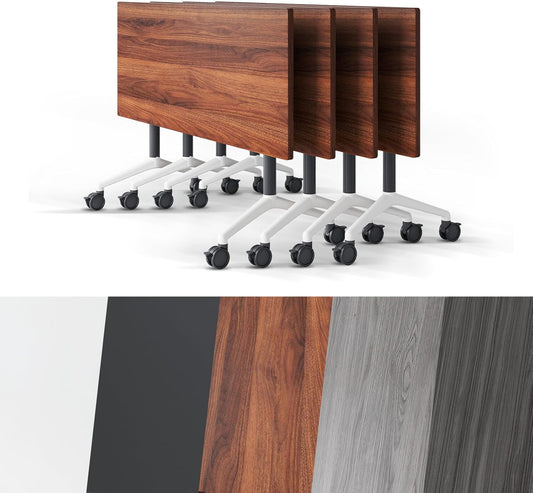 Conference Room Table, Folding Conference Tables,Thicken Grey Tabletop,Flip Top Wooden Seminar Meeting Room Table for Conference Room Offices (4, Walnut, 61.0“)