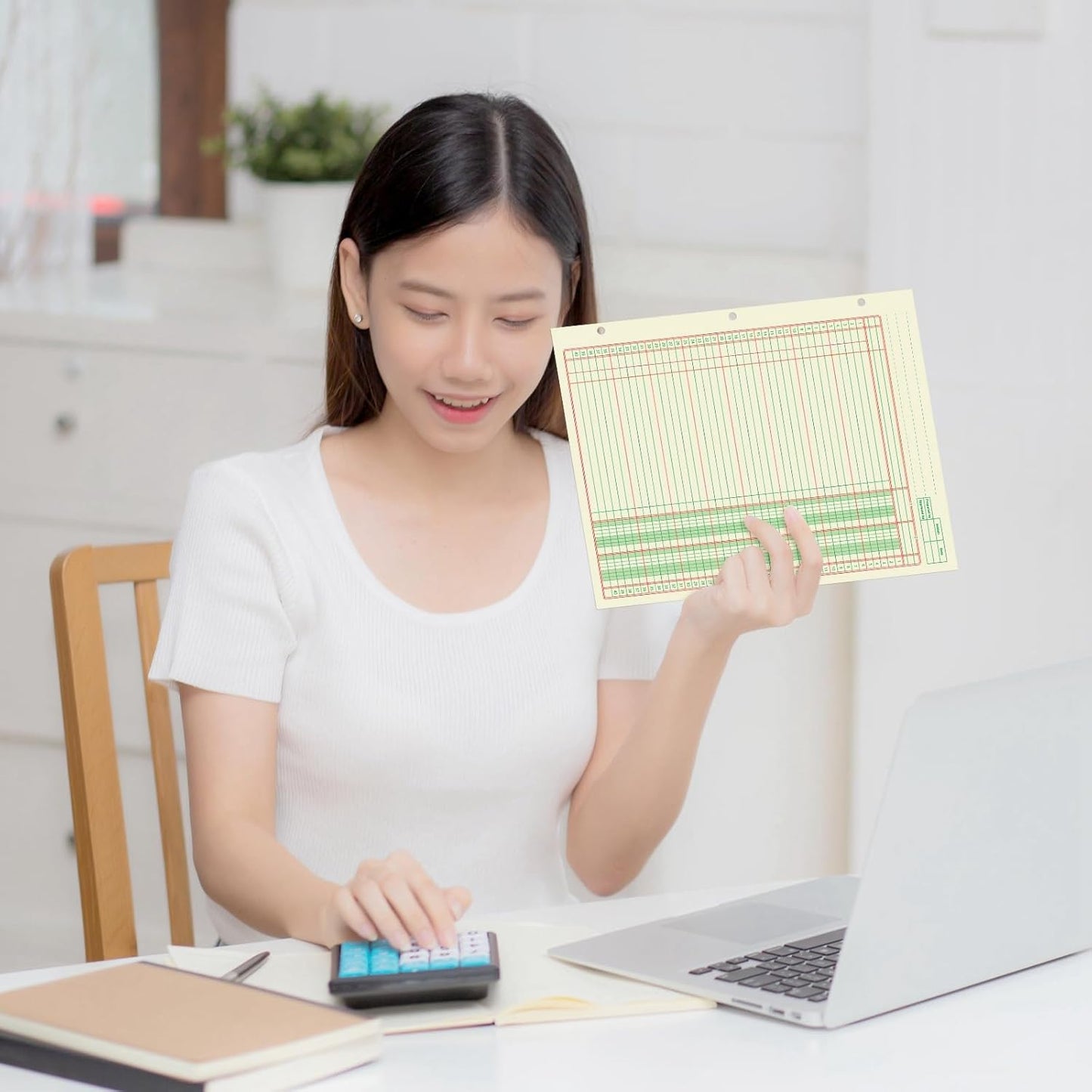 Fulmoon 2 Pack 100 Sheets Columnar Pad Accounting Ledger Paper Accounting Ledger Book Green Analysis Pad for Business, 50 Sheets/Pack, Single Page Format(2 Columnar,8.5 x 11 Inch)