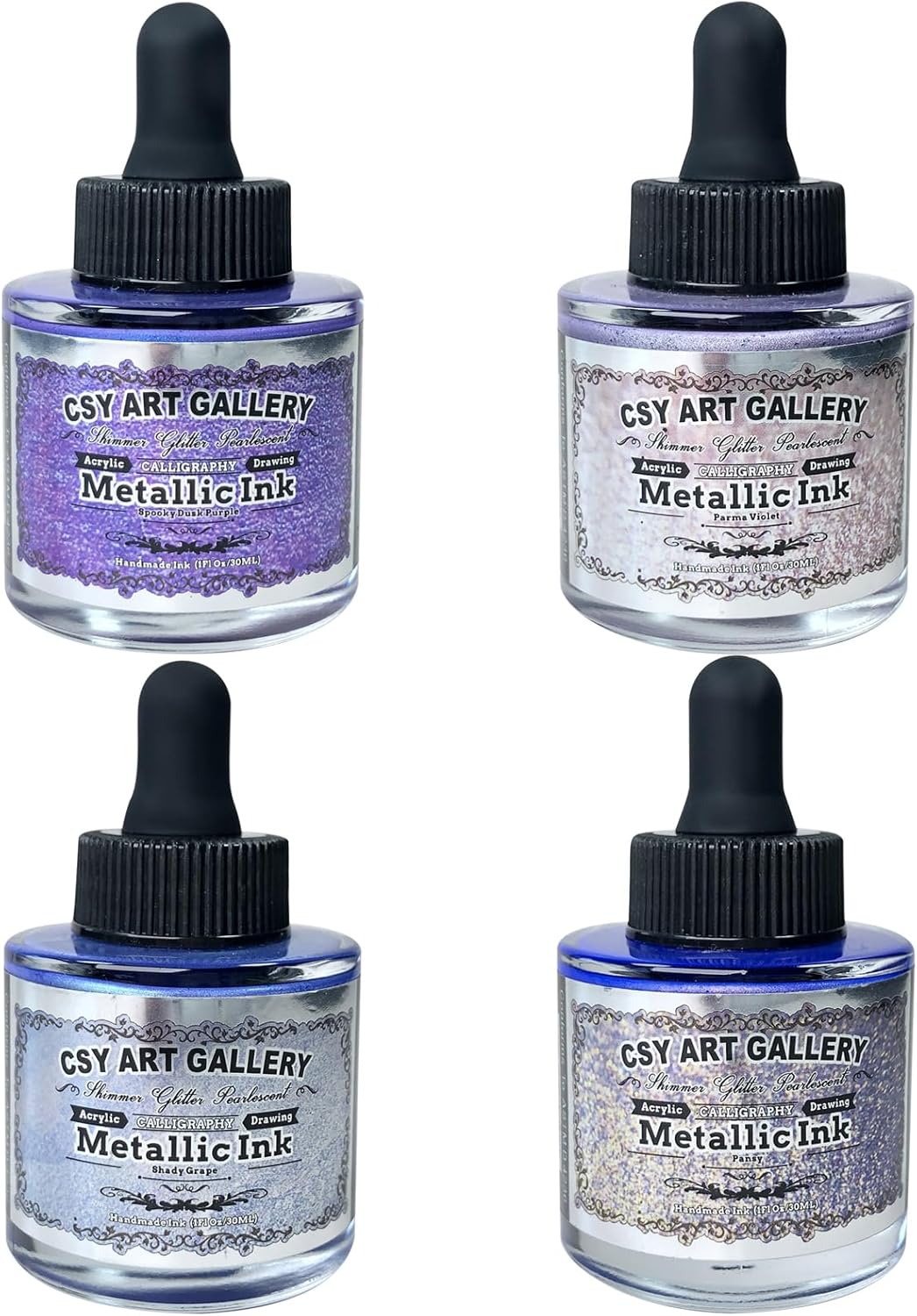 CSY art gallery Pearlescent Liquid Acrylic Ink Bottle -Shimmering Purple Permanent Calligraphy Inks-Finest Liquid, High Color Metallic Paint(Lavender Manor Set)