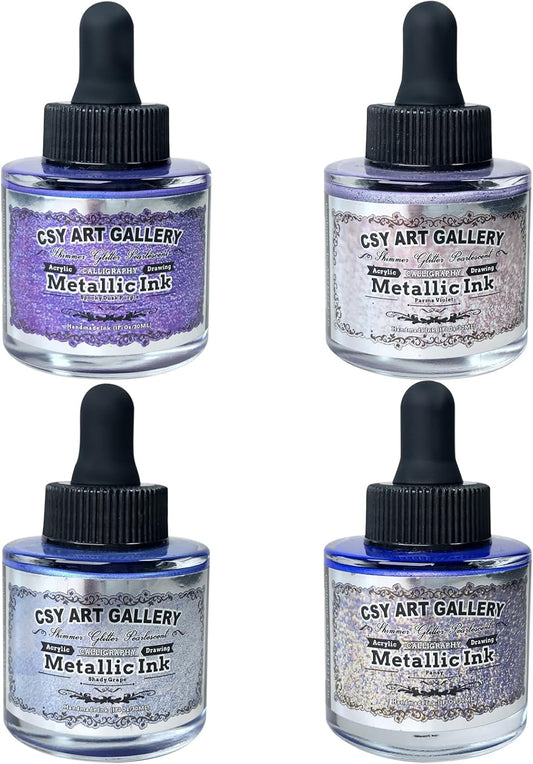 CSY art gallery Pearlescent Liquid Acrylic Ink Bottle -Shimmering Purple Permanent Calligraphy Inks-Finest Liquid, High Color Metallic Paint(Lavender Manor Set)