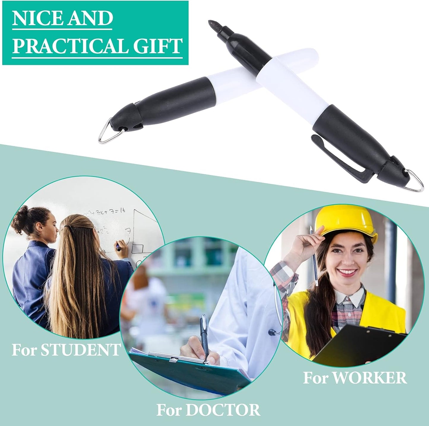 50 Pcs Mini Permanent Markers with Cap Clips Golf Ball Marker Pen Dry Erase Markers with Triangle Hook Golf Keychain Clips for Badge Black Ink Pens for Office School Outdoor Activities,Fine Point