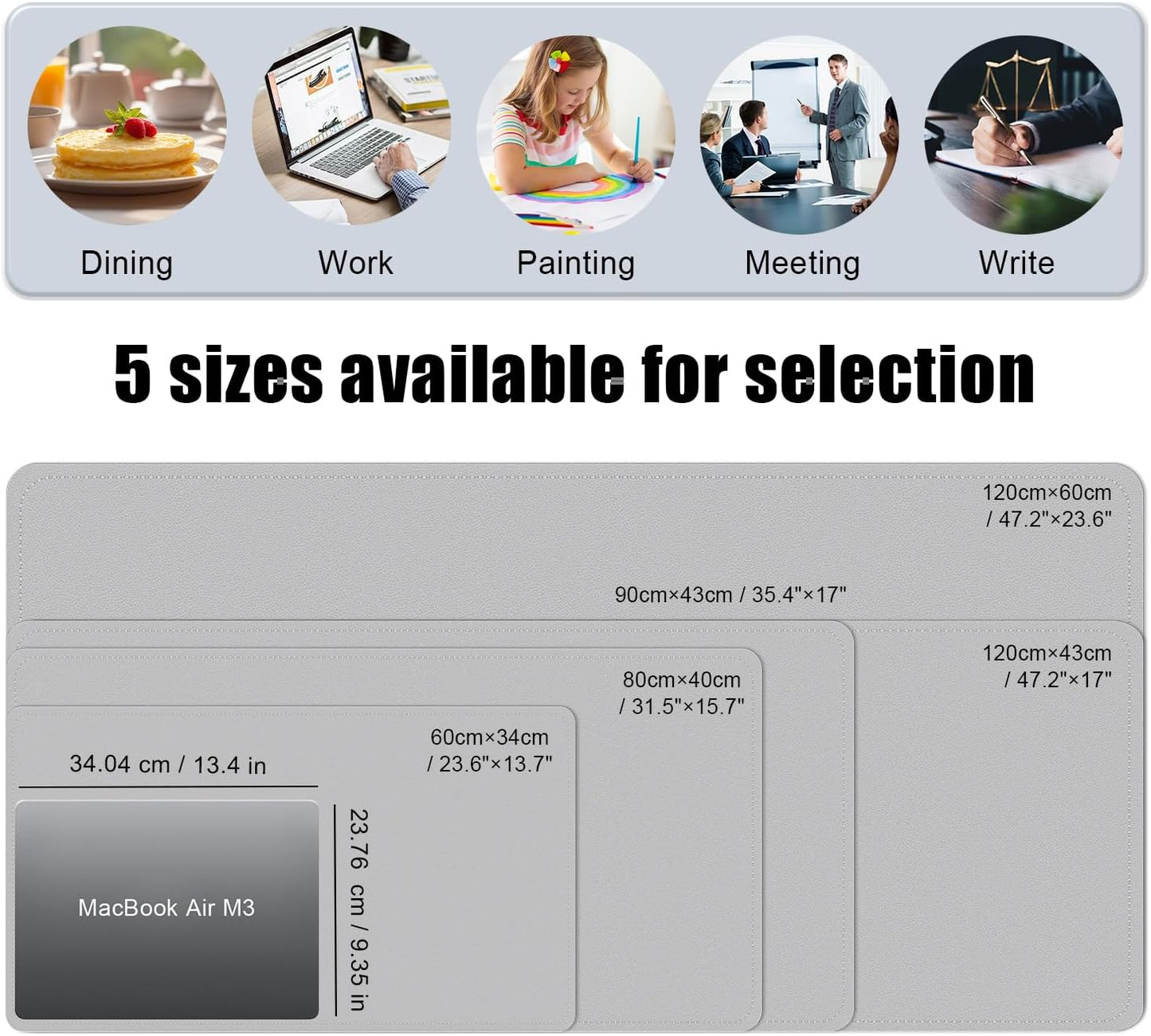 BLESWIN Large Desk Pad Mat 47.2"" x 17"", Office Desk Mat, Non-Slip PU Leather & Cork Desk Blotter for Keyboard and Mouse, Large Desk Mat, Large Mouse Pad for Office & Home(Light Grey)