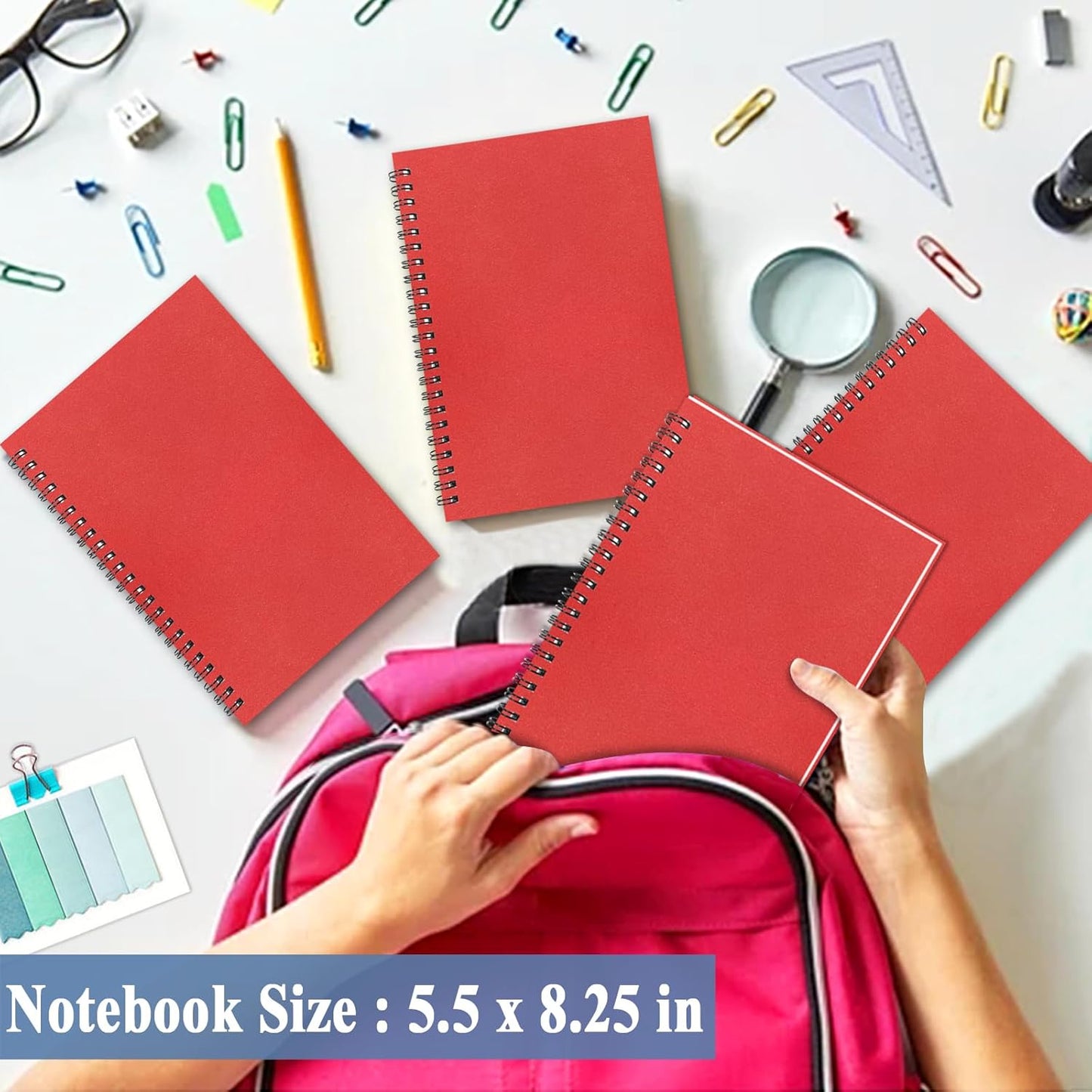 GINMLYDA Red Small Spiral Notebook 6Pack, 120 Lined Pages 8.25x5.50 Inches Spiral Journal Kraft Cover Notebooks & Writing Pads for School Home Office Aesthetic Sketch Drawing Note