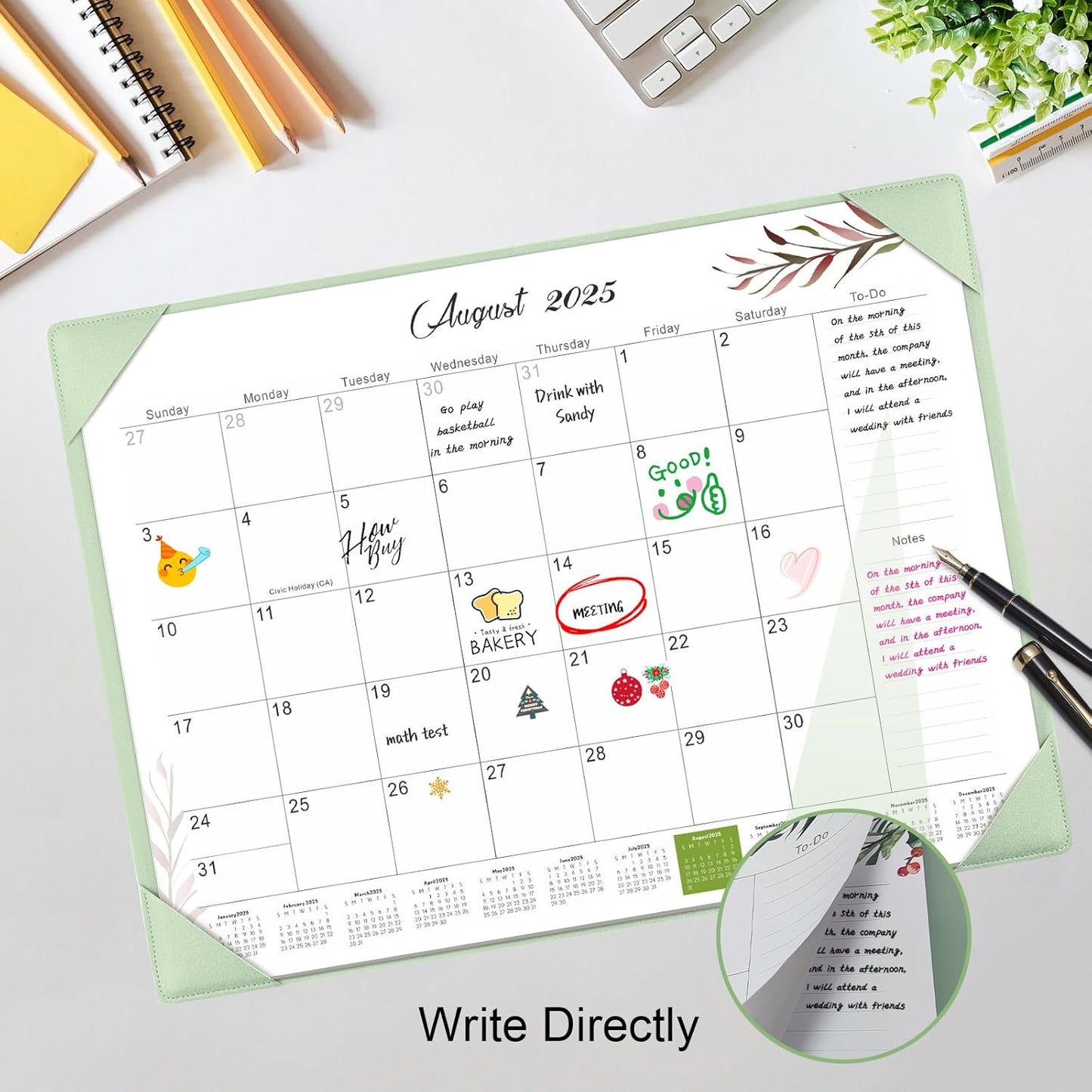 Gannyfer Large Desk Calendar 2025-2026 with Desktop Mat,22" x 17" Desktop Pad Calendar, 18 Month Table Calendar from July 2025 to Dec 2026, Office Supplies Perfect for Home School and Office - Green