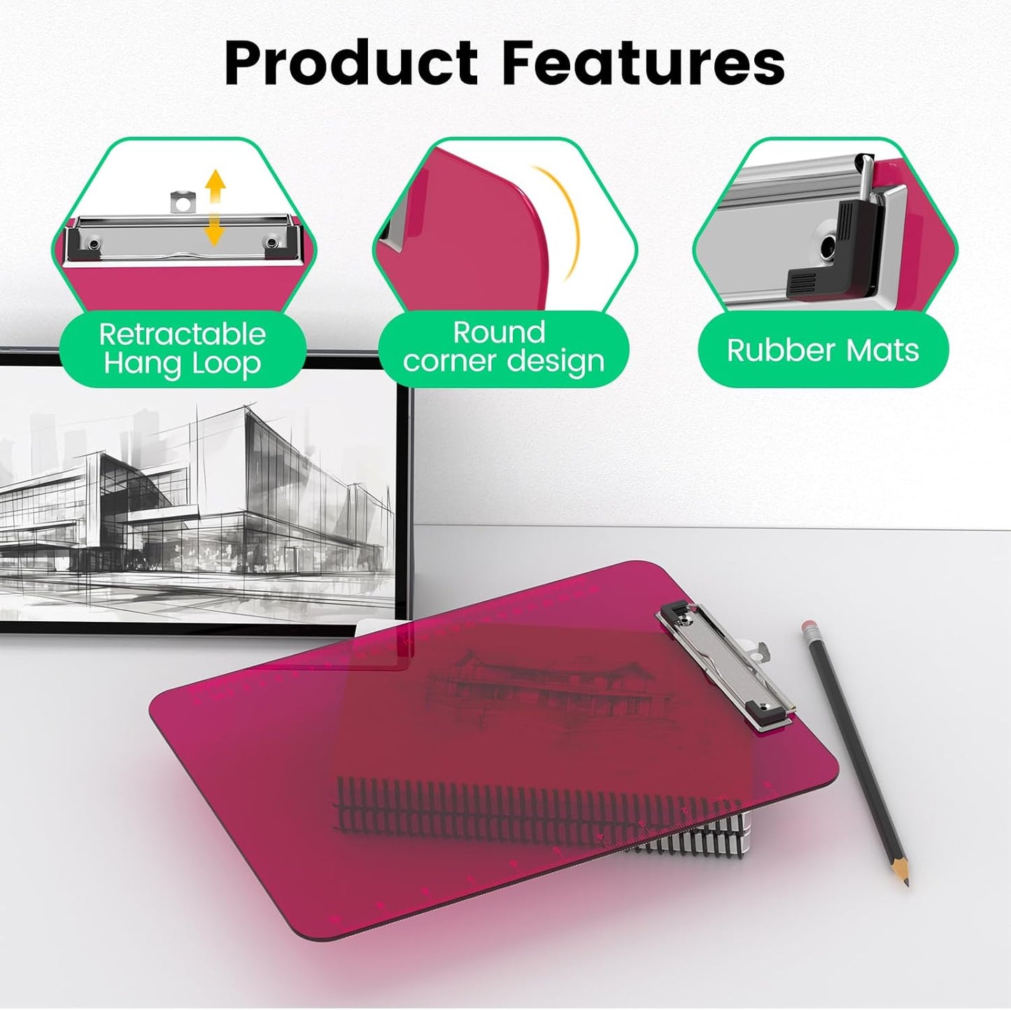 Bulk Clipboards Set of 6, 8.5x11 Plastic Colored Clear Clip Board with Ruler, Suitable for Classroom, Students, Kid, Size 9" x 12.5" with Low Profile Clip, Office & School Supply