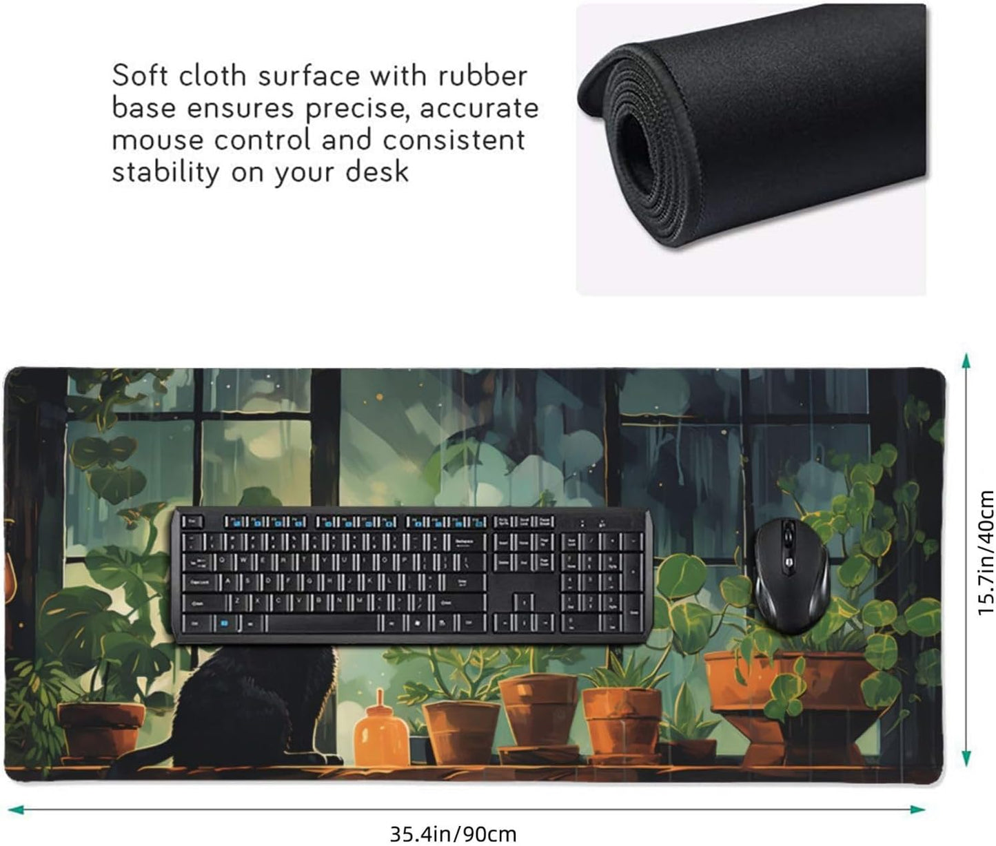 35.4 x 15.7 in, XXL Large Mouse Pad for Desk, Extended Keyboard Mouse Mat for Computer Office, Big Laptop Mouse pad, Gaming Pc-Cute Black Cat
