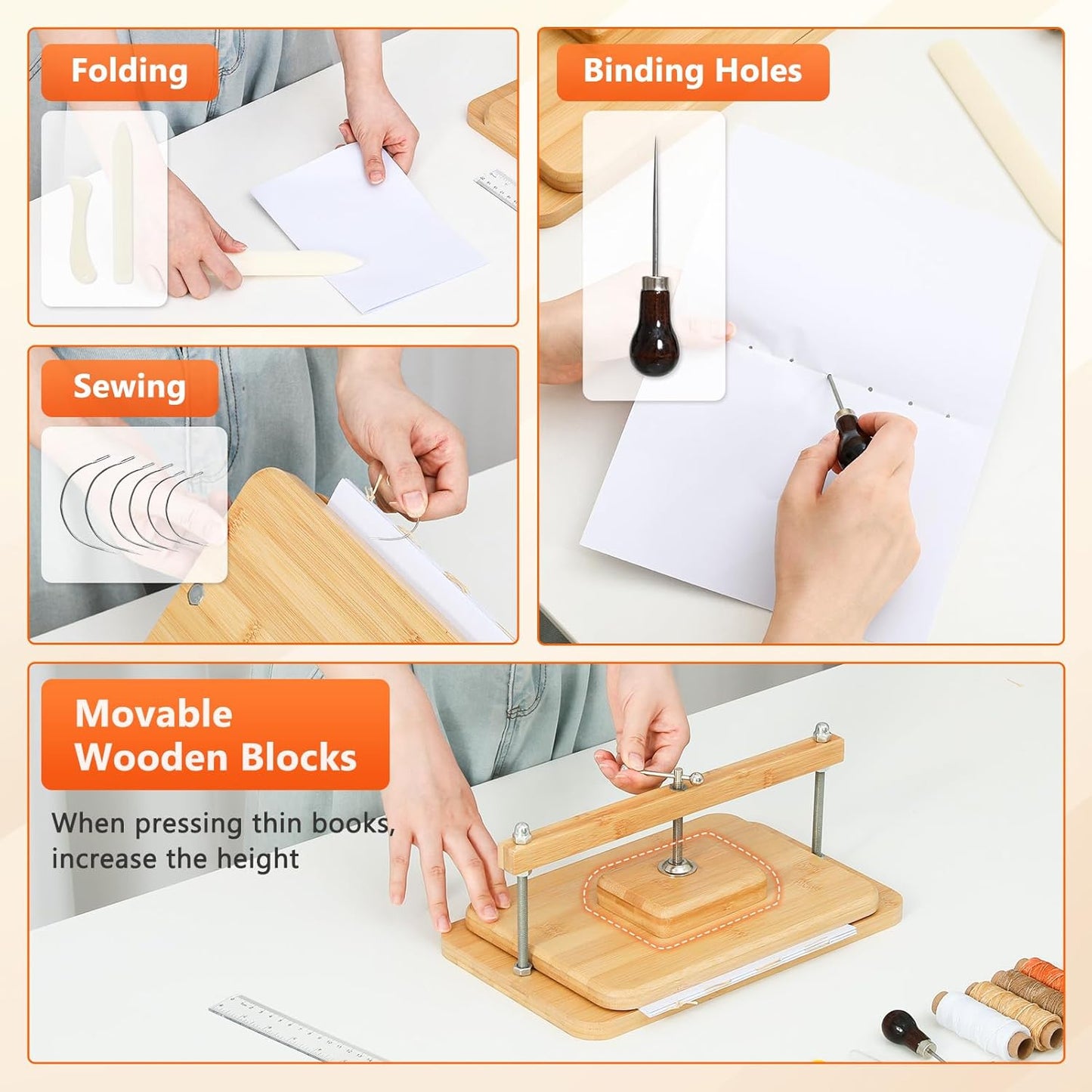 Book Binding Kits, Bamboo Wood Book Press Suitable for Thin Books, 11 * 7.9 in Bookbinding Press for DIY Bookbinding, Books Repair, Handmade Crafts