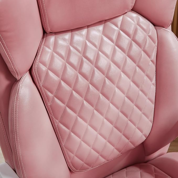 Ergonomic Office Chair with Foot Rest, Executive Chair with Footrest PU Leather Computer Chair, Big and Tall Chair Reclining Desk Chair, Thick Padded Coil Spring Seat, 400 lbs Capacity (Pink)