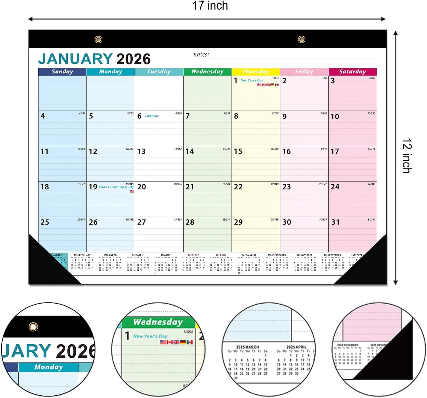 COMIX 18 Month Desk Calendar 2025-2026 (July 2025–Dec 2026) – 17" x 12" Wall Calendar with to-Do List & Notes,2026 Calendar Monthly Planner for Home, School, or Office Organization