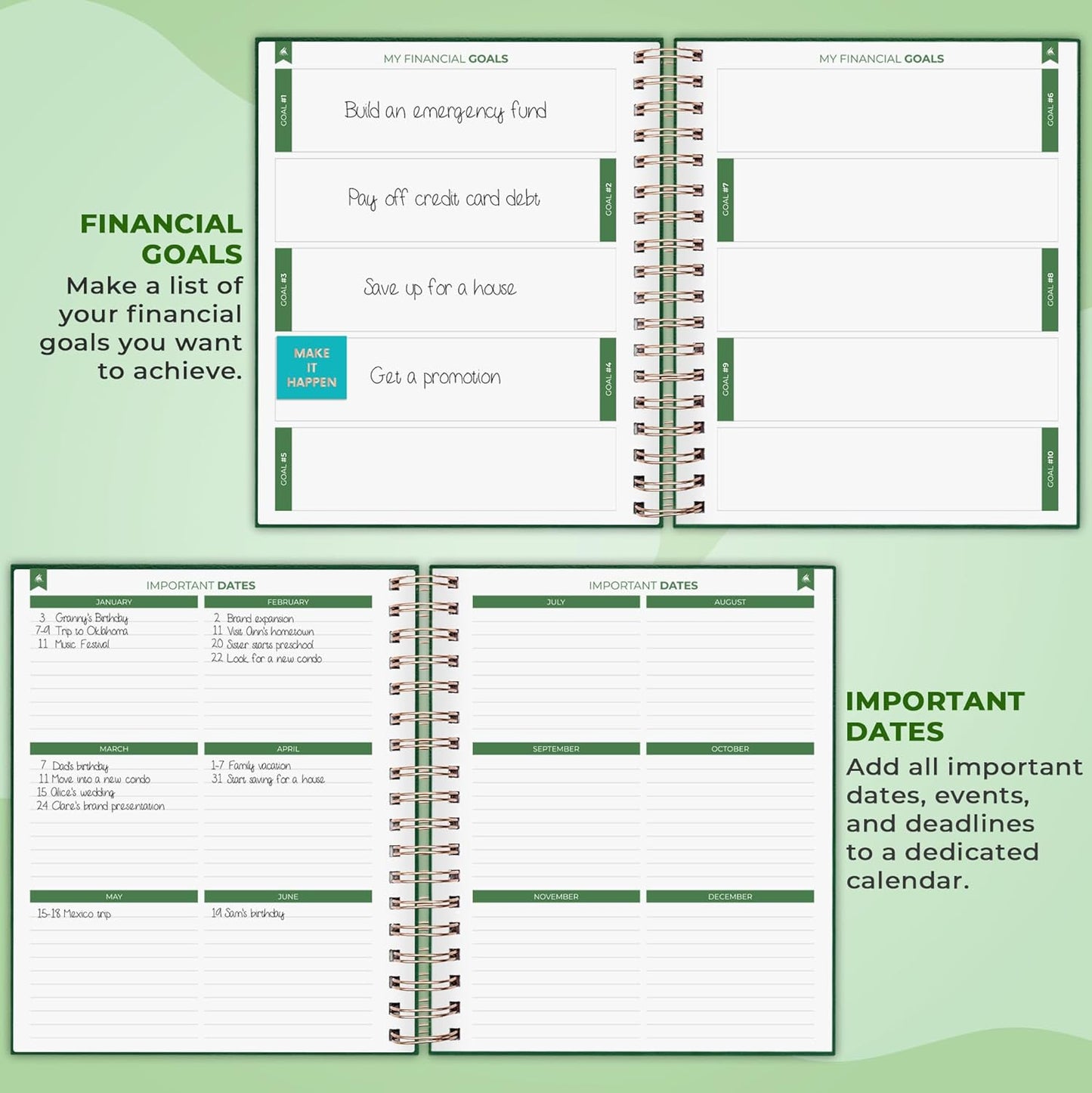 Clever Fox Budget Planner – Coiled Finance Book, Monthly Financial Journal, Budgeting Organizer & Expense Tracker Notebook, 8.5x9.5″ (Dark Green)