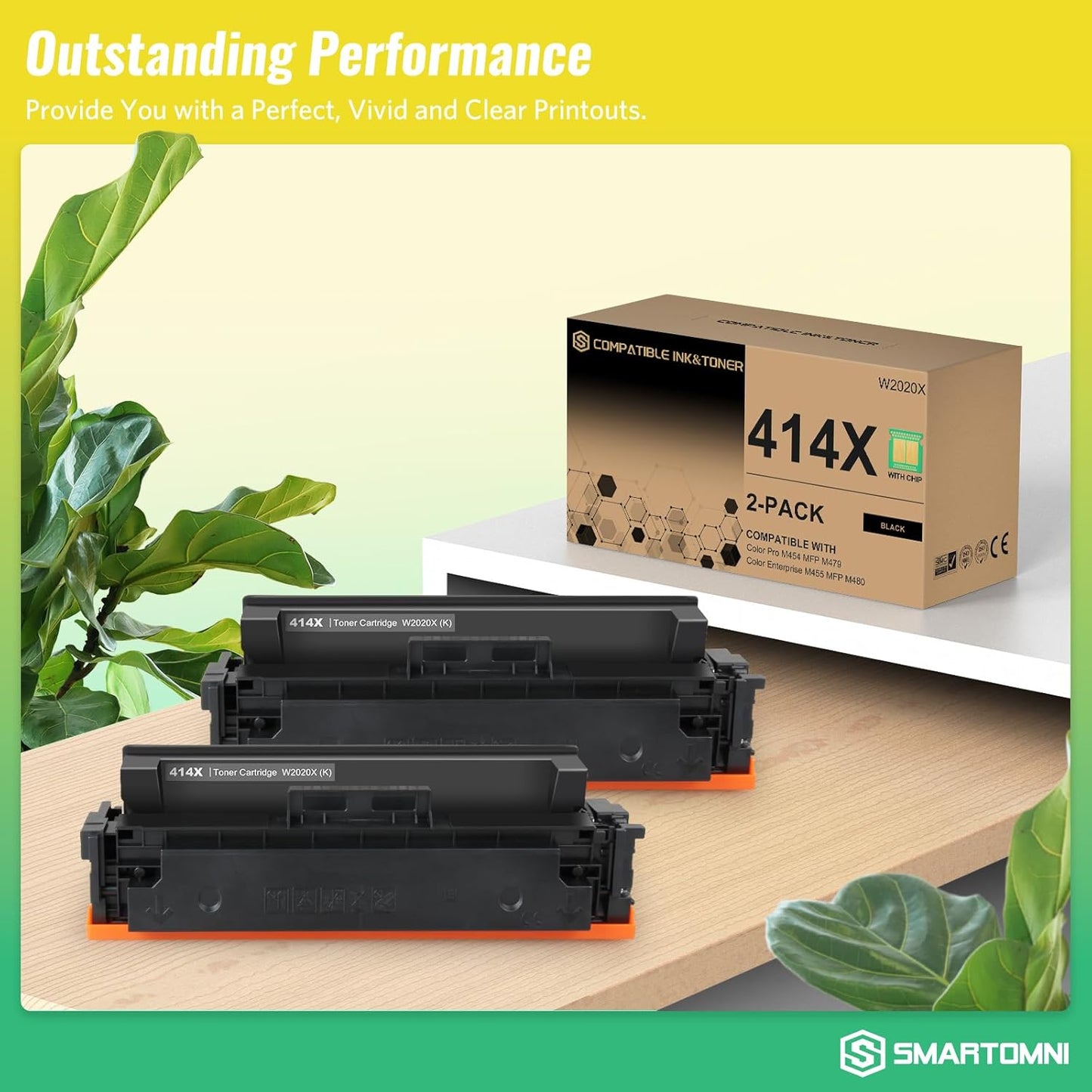 414X Black Toner Cartridges High-yield (with Chip) Works with Color Pro MFP M479fdw M479fdn M454dw M454dn M479dw M455dn M479 M454, Enterprise Laser M455dn M480f Printer | W2020X 414A W2020A, Pack of 2
