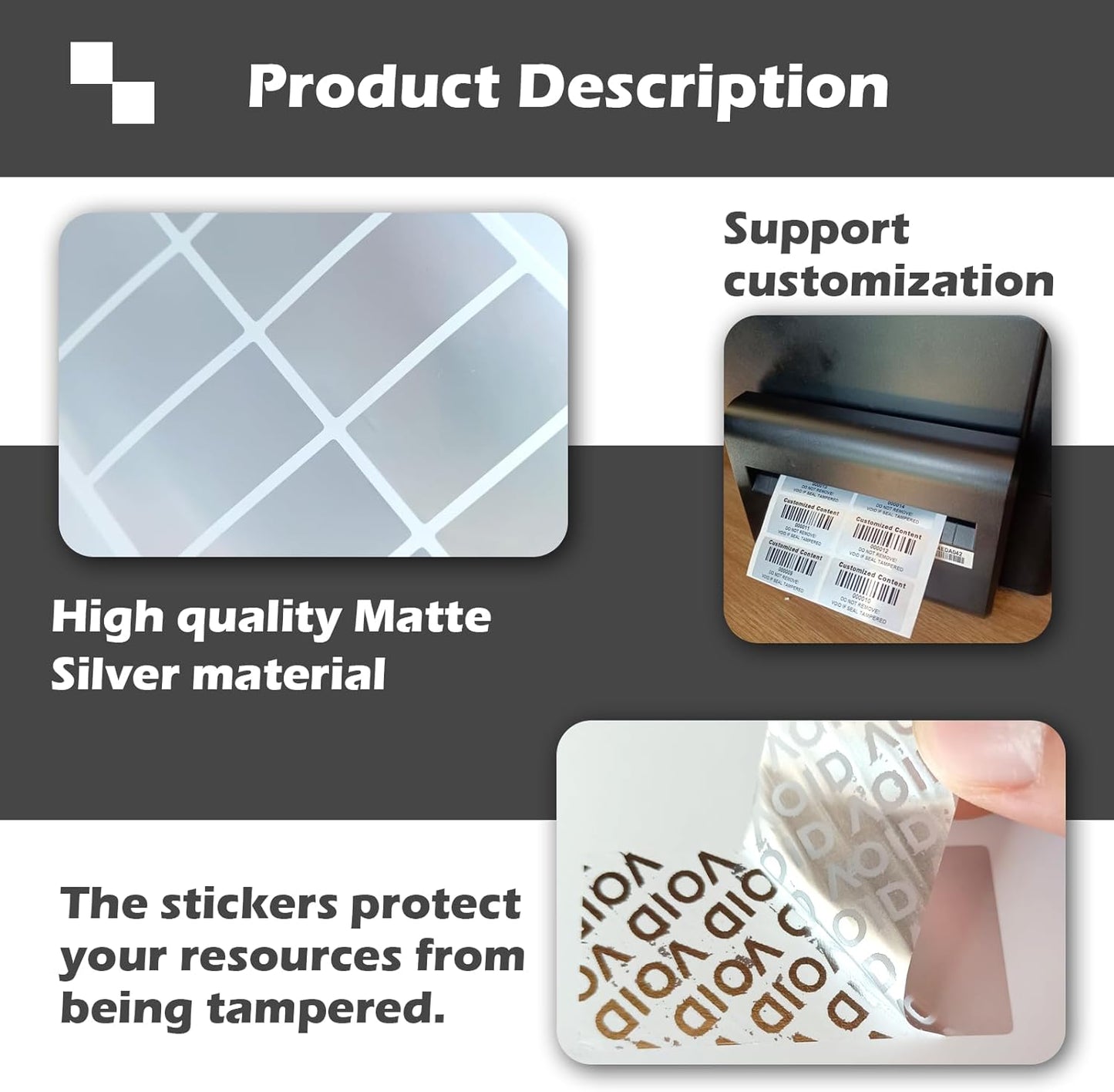 Customized High Security Label Stickers Custom Tamper Proof Stickers Tamper Evident Warranty Void Seal/Labels (Matte Silver,1.6x0.8inch)