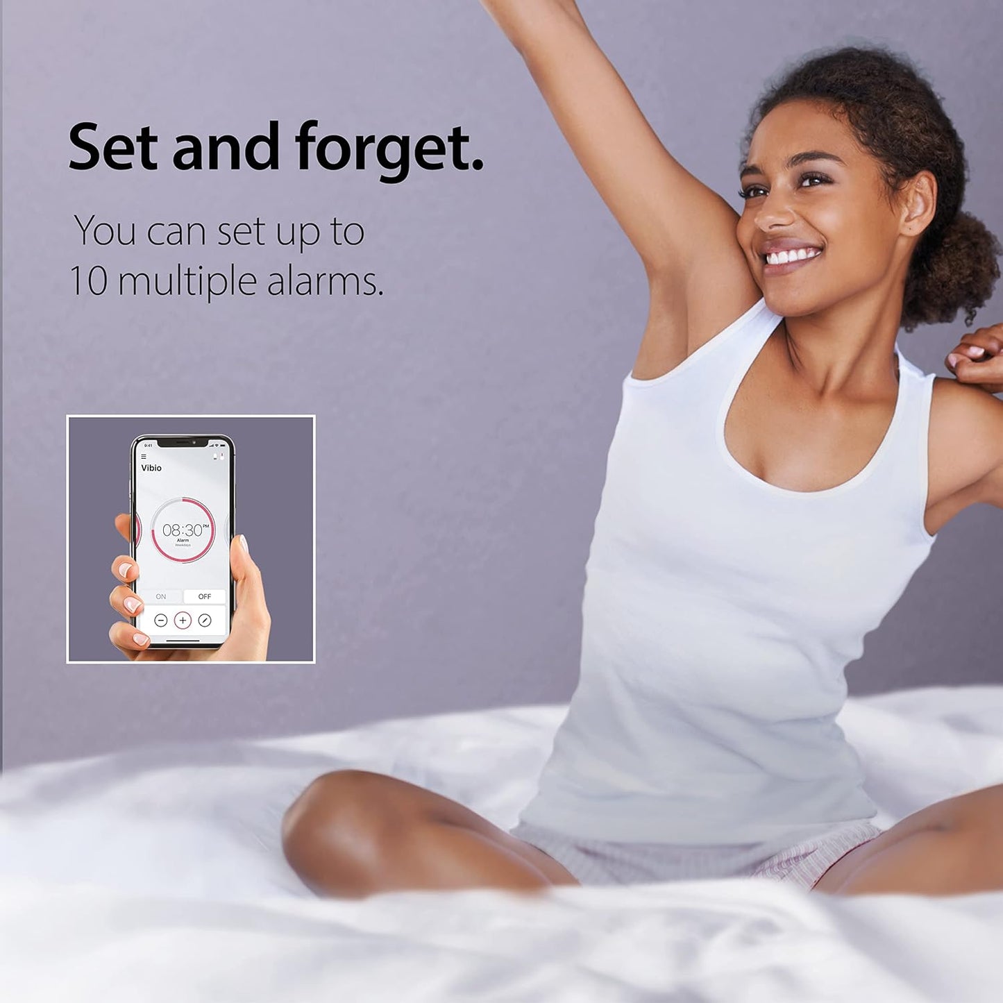 Bellman & Symfon Vibio Bluetooth Bed Shaker – Silent Vibrating Travel Alarm Clocks for Heavy Sleepers – Portable Rechargeable Clock with Multiple Alarms, Call and Message Alerts Easy to Pack for Trips