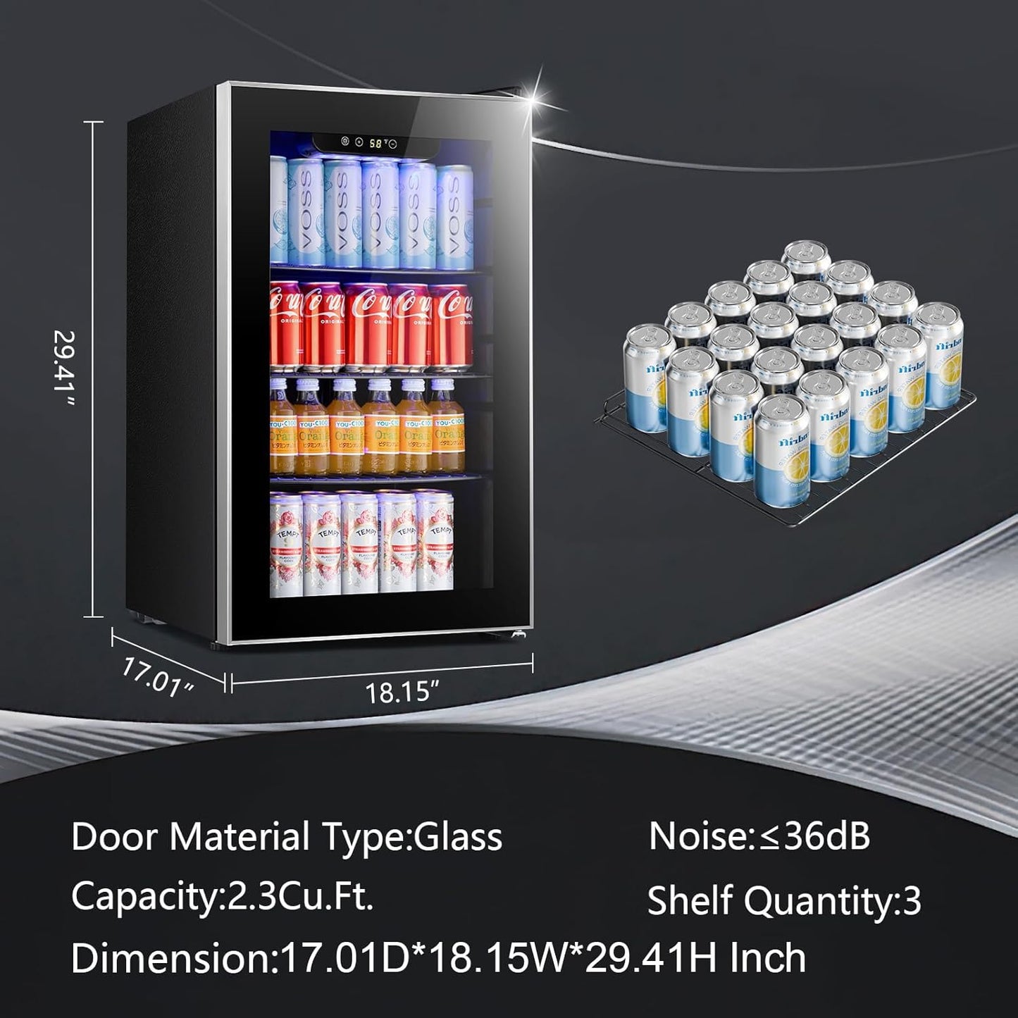 Antarctic Star Beverage Refrigerator Cooler ETL Approved - 95 Can Mini Fridge Glass Door for Soda Beer Wine, 32-61℉, Quiet Compressor, Removable Shelves for Home, Office or Bar, 2.3 cu.ft