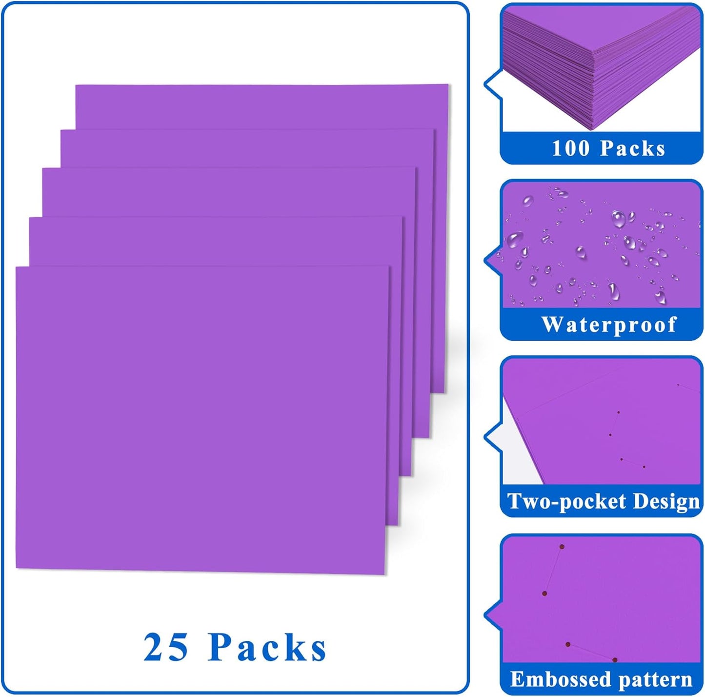 Zzrywuty 25 Packs Paper Folders with Pockets for Students, Businessmen and Office Workers, Letter Size, Two Pocket Folders with Card Slot for Office, Business, School Supplies (Purple)