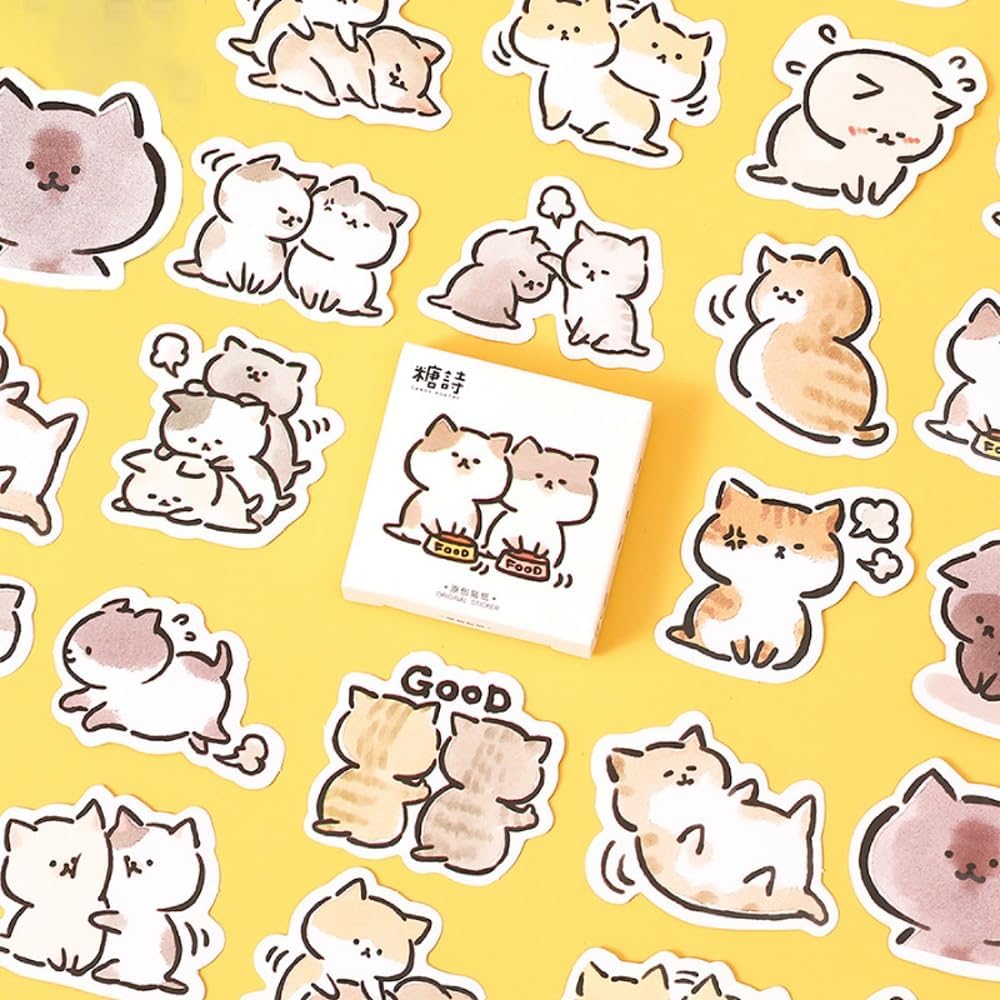 45pcs Cute Cat Stickers for Scrapbooking, Bullet Journal, DIY Decoration, Planners, Suitcase, Diary, Notebooks, Album, Laptop, Phone Cases, and Art Crafts