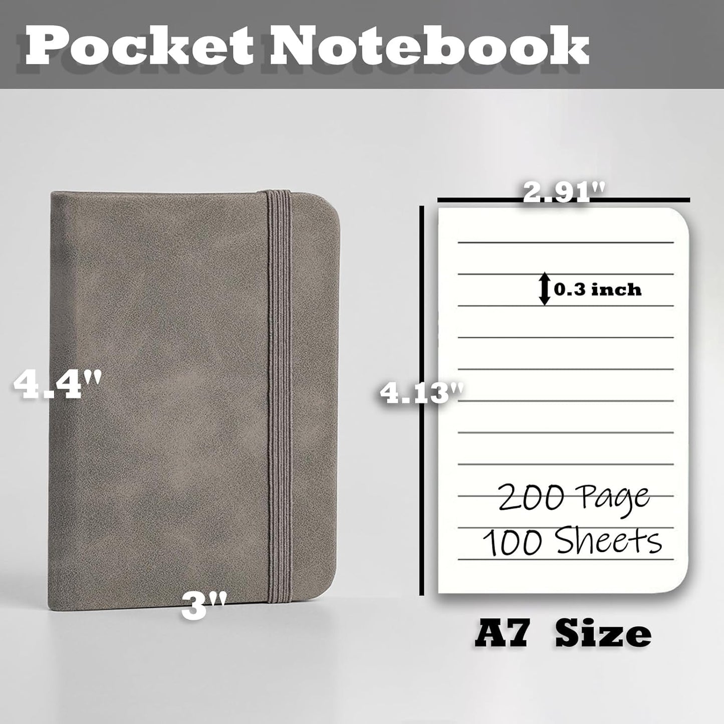 2 Pack Pocket Notebook Small Notebook, 3" x 4.4" Journal Notebook Hardcover with Thick Lined Paper, 200 Pages Leather Cover Mini Journal Notepad (Gray)