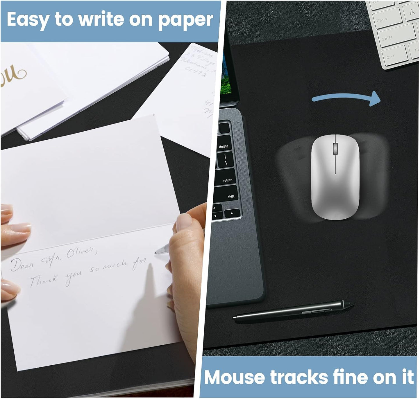 Desk Mat Wireless Charging Mouse Pad Large 32x16 Journey Desk Pad Mat with Wireless Charger Waterproof Black Leather Computer Mat with Phone Charger Mousepad Non-Slip for Keyboard and Mouse