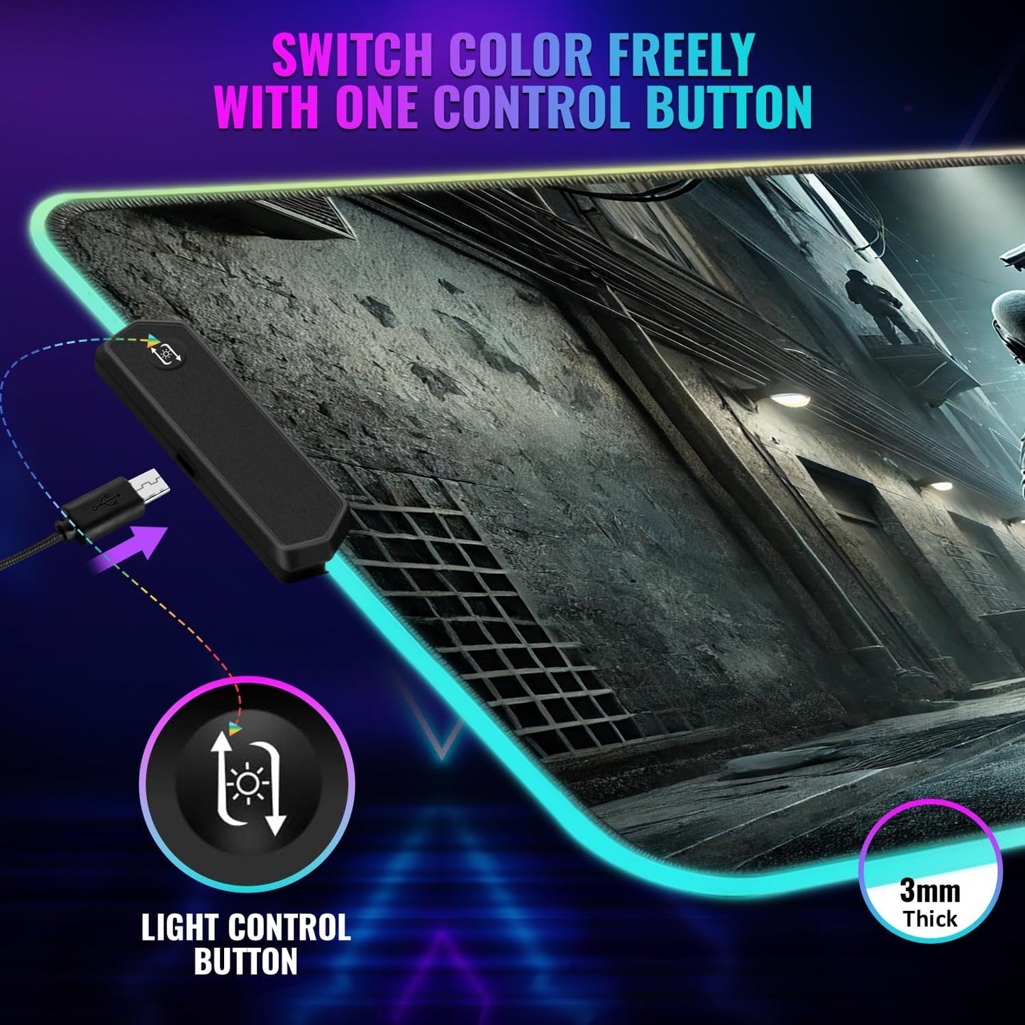 Gaming Mouse Pad - Desk Mat Gaming Mouse Pad , Medium Extra Large Extended Big Long Huge XL XXL and XXXL RGB LED Light Mousepad For a Computer , PC Mats Mousepads Midnight Strike