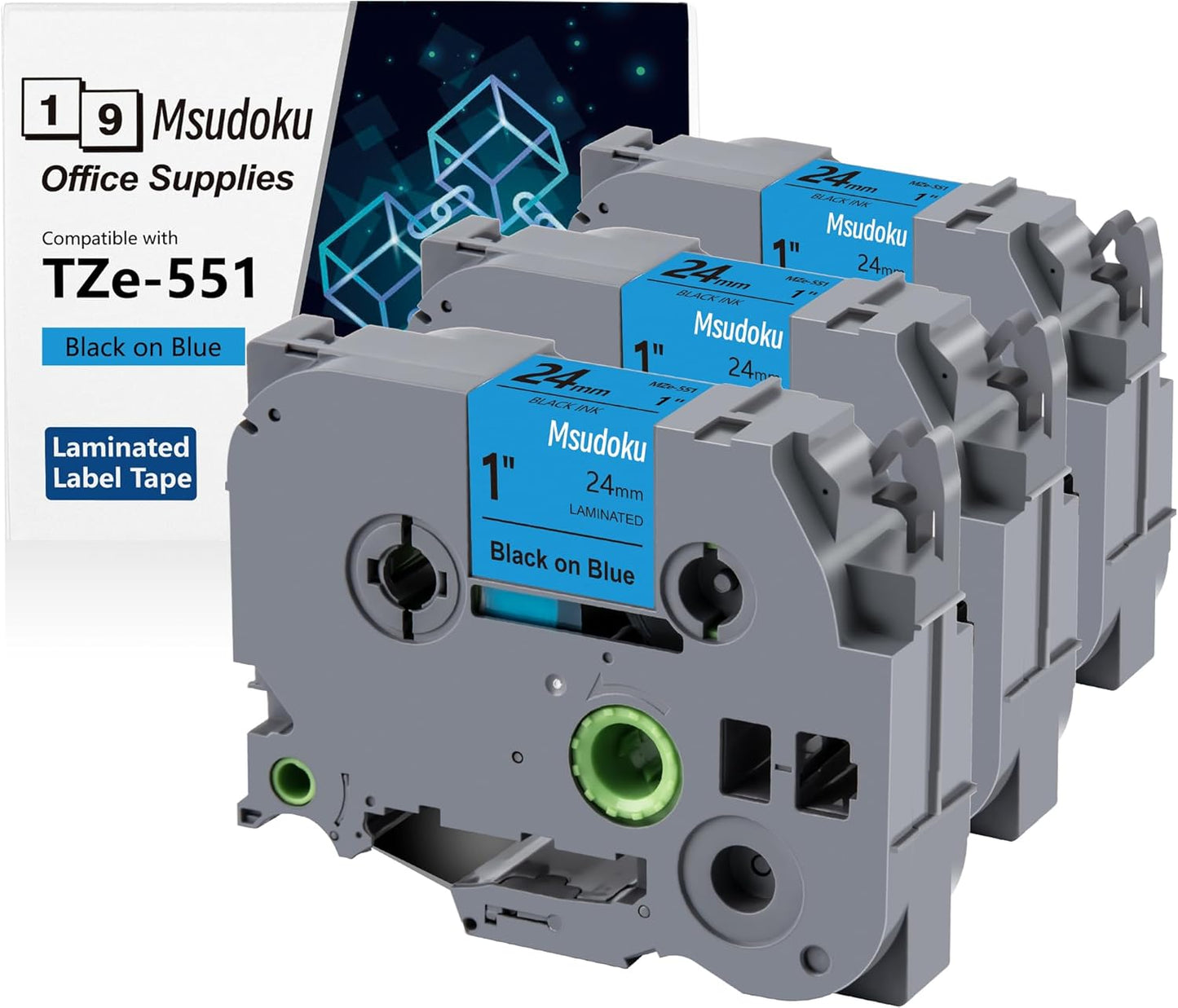 Tze Tz Tape 24mm 0.94 Laminated Blue Compatible for Brother P Touch Label Maker Tape TZe-551 TZe551 Label Tape for PT D600 D610 P710BT P910BT, Black on Blue, 0.94 Inch x 26.2 Feet, 3-Pack