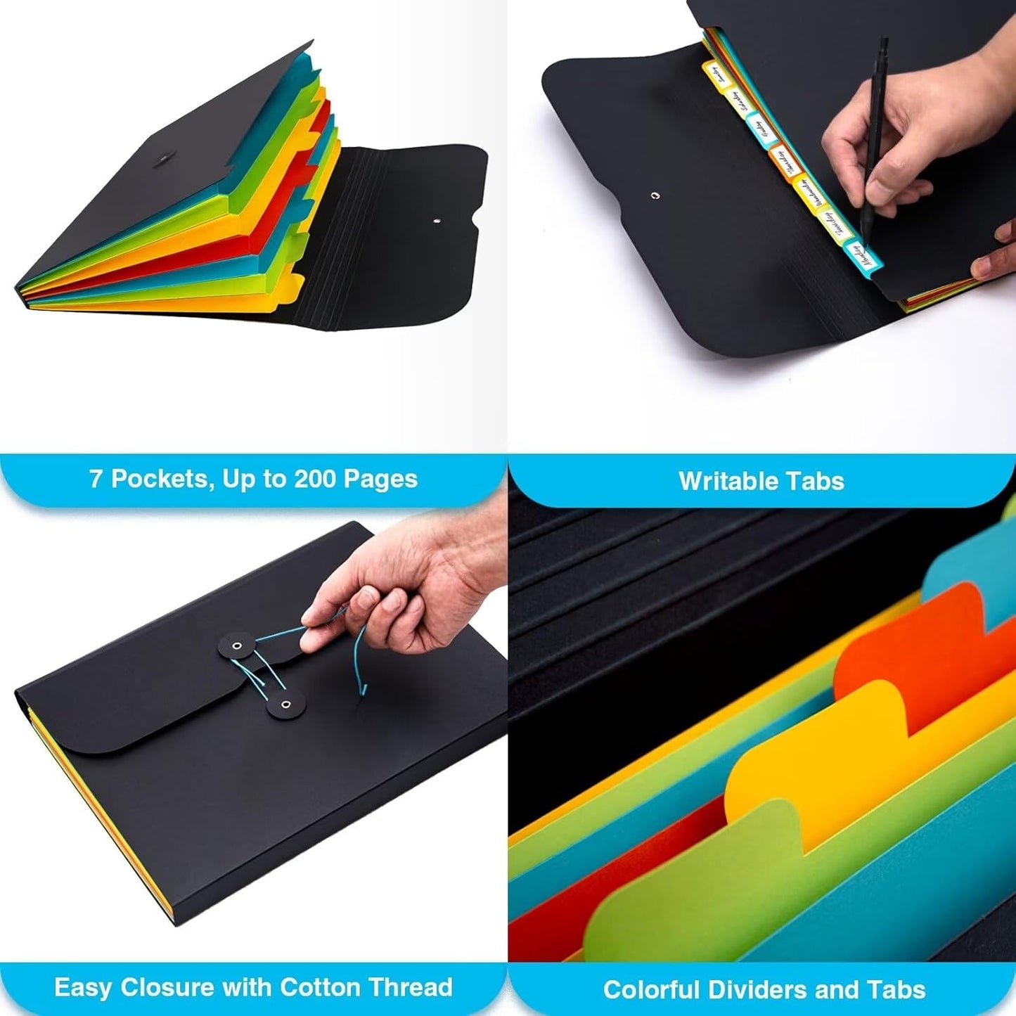 Blue Lake ECOLIFE Expanding File Folder Accordion Plastic Free 7 Pocket Rainbow Divider Expandable Folders Organizer Black