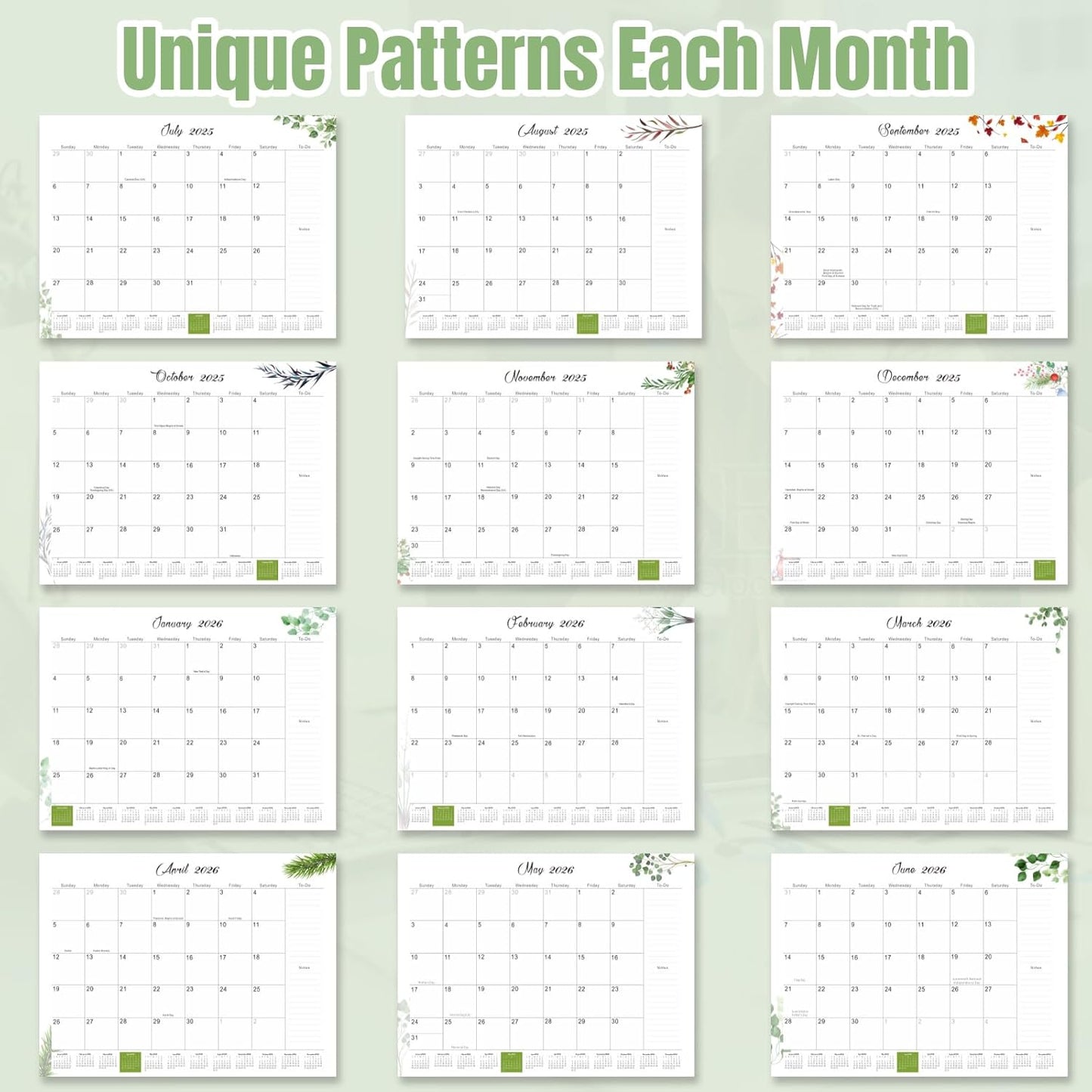 Gannyfer Large Desk Calendar 2025-2026 with Desktop Mat,22" x 17" Desktop Pad Calendar, 18 Month Table Calendar from July 2025 to Dec 2026, Office Supplies Perfect for Home School and Office - Green