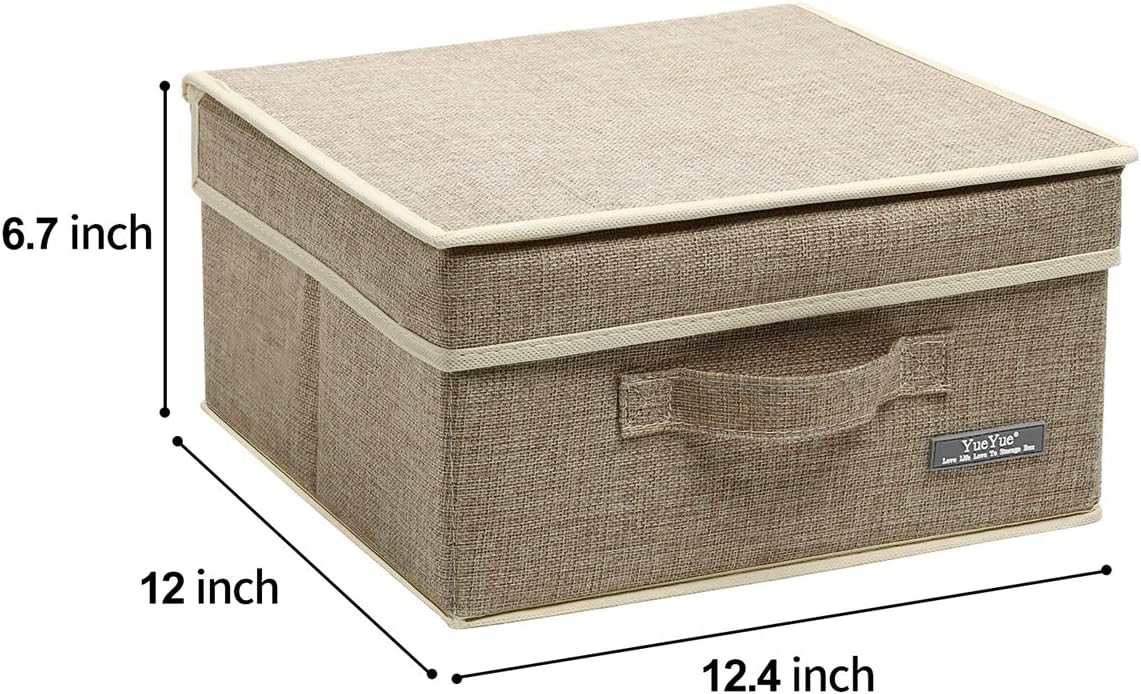 YueYue Small 4 Pack Fabric Stroage Box with Lids, Linen Foldable Stroage Box with lids 4 Color Set 12.4in/12in/6.7in