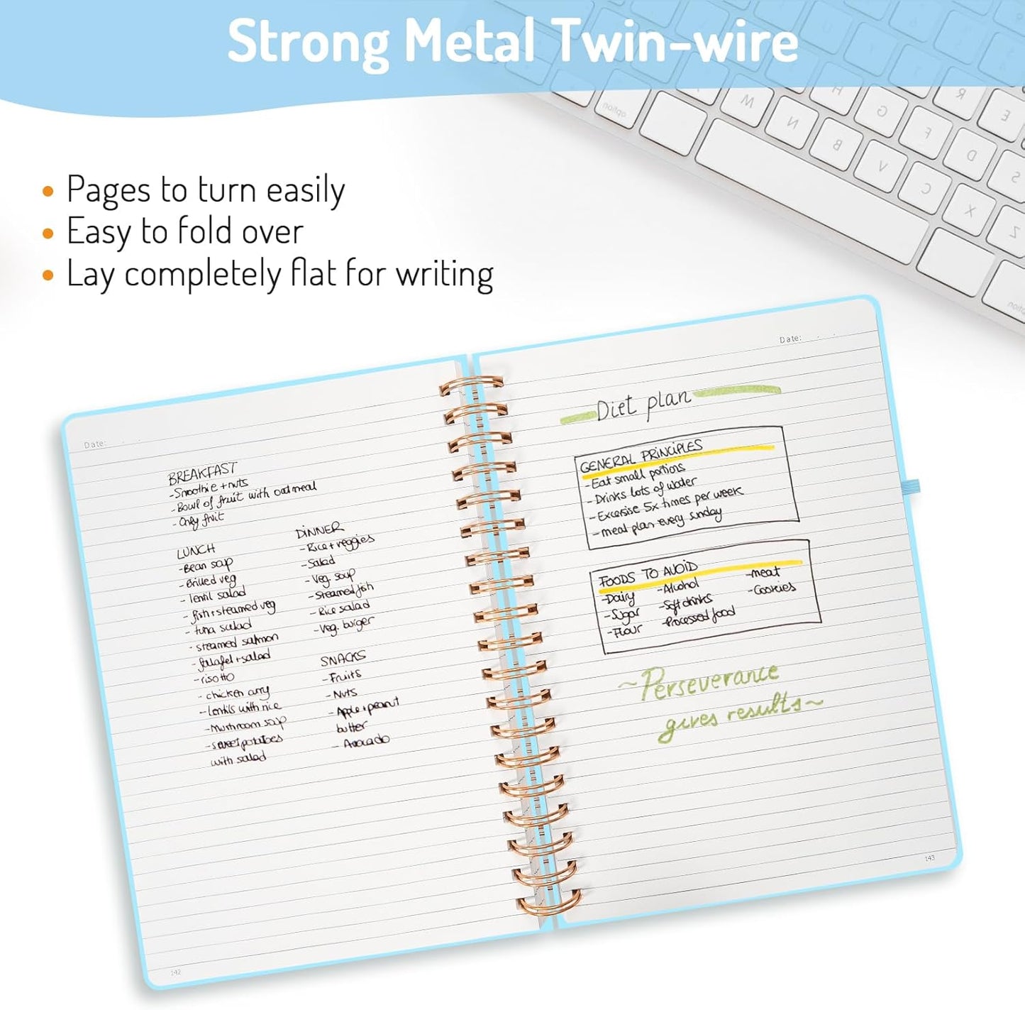 Forvencer Lined Spiral Journal Notebook with 300 Numbered Pages, B5 College Ruled Thick Journals for Writing with 100GSM Paper, Hardcover Notebooks with Contents for Work, School, Women, Men, Sky Blue