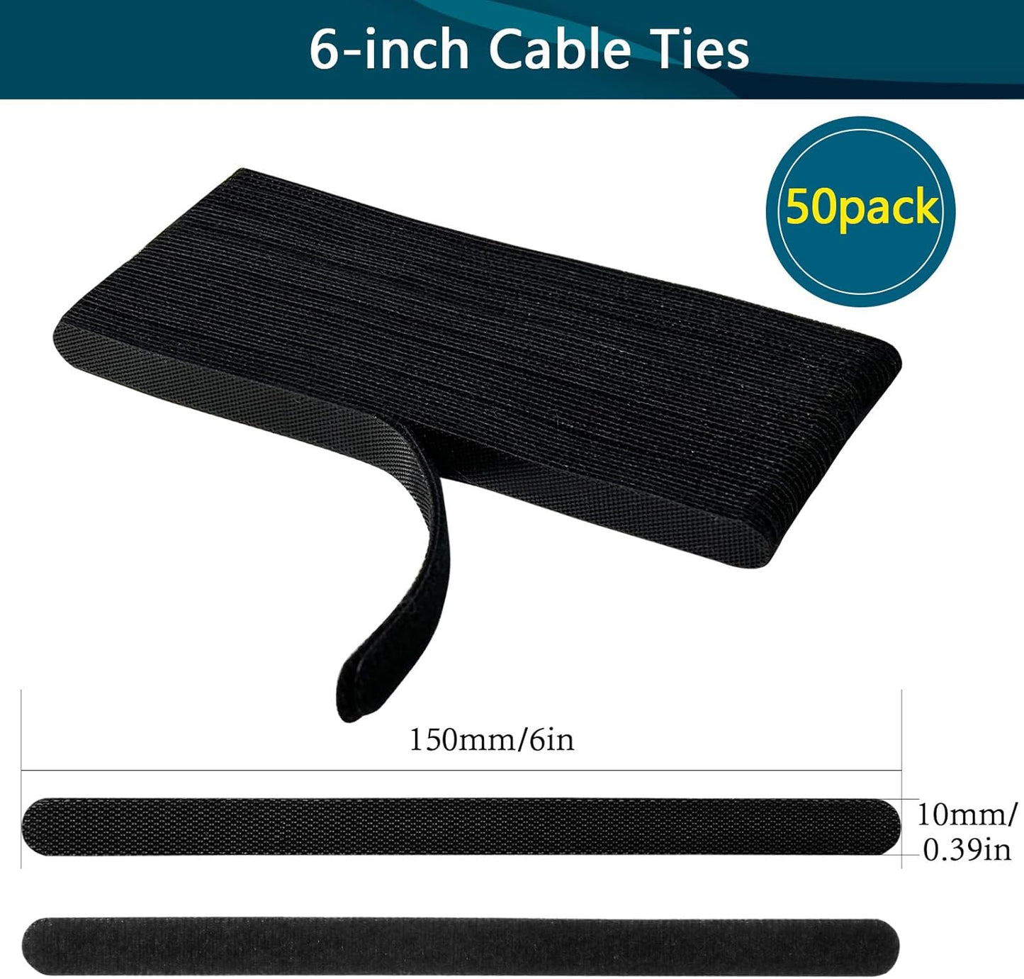 50PCS 6 Inch Adjustable 6-Inch Cord Organizer Ties, Fastening Cable Ties,Microfiber Cloth Used for Computer Link Cable Cord Management USB Cable Cable Ties (Black)