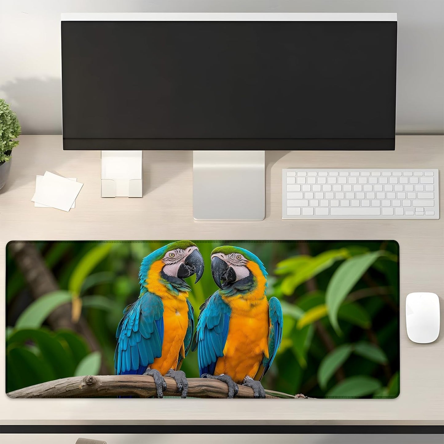 Blue and Gold Macaw Gaming Mouse Pad Gifts 31.5" x 11.8", Non-Slip Rubber Base MousePads for Computers Laptop School Office Home Accessories Decor, Mouse Pad, Keyboard Desk Mat