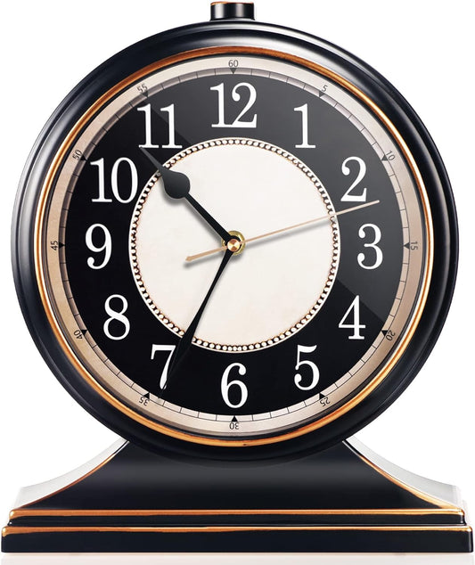 AYRELY® Vintage Desk Clock Silent-Non-Ticking 10-inch dial Table Clock,Retro Mantel Clocks and Easy to Read for Living Room, Bedroom, Shelf Decoration, Fireplace, Farmhouse Decor (Black)