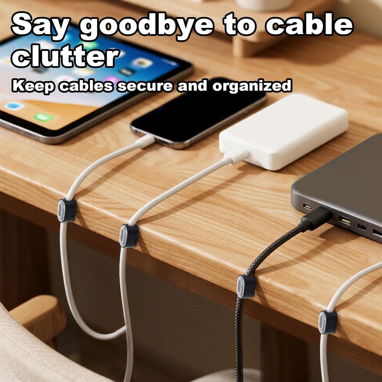 8pcs Magnetic Cord Organizer, Magnetic Cable Clips Holder with Adhesive Desk Cable Management Keeper Charger Cord Organizer for Phone Wire Home Office Car Nightstand