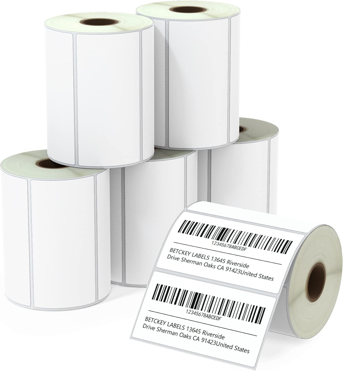 BETCKEY - 4" x 2" (102 mm x 51 mm) Barcode Shipping & Multipurpose Labels Compatible with Zebra & Rollo Label Printer,Premium Adhesive & Perforated [6 Rolls, 4500 Labels]