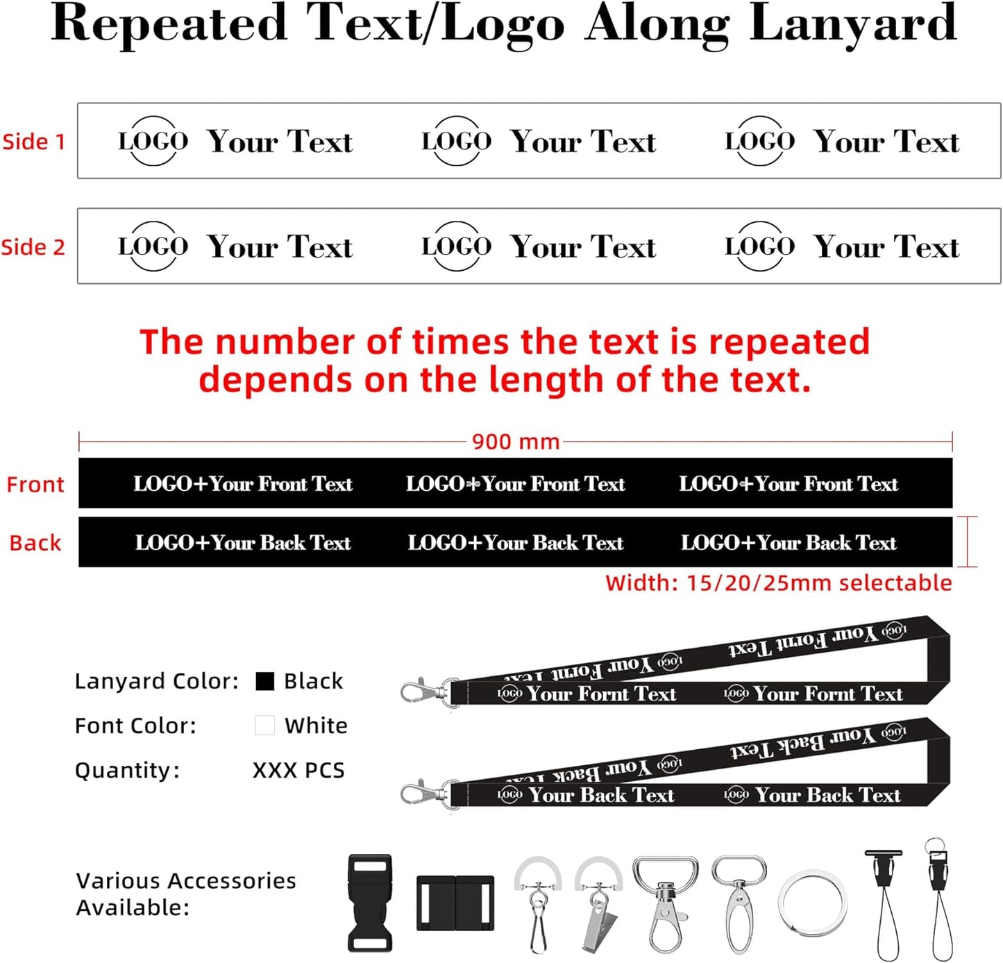 Custom Personalized Lanyards Bulk 30-5000PCS with Text Logo Photo for Women Men, Neck Straps Keychains with Detachable Buckle Customize for ID Badges Holder Teachers Students，Keys，Cruise