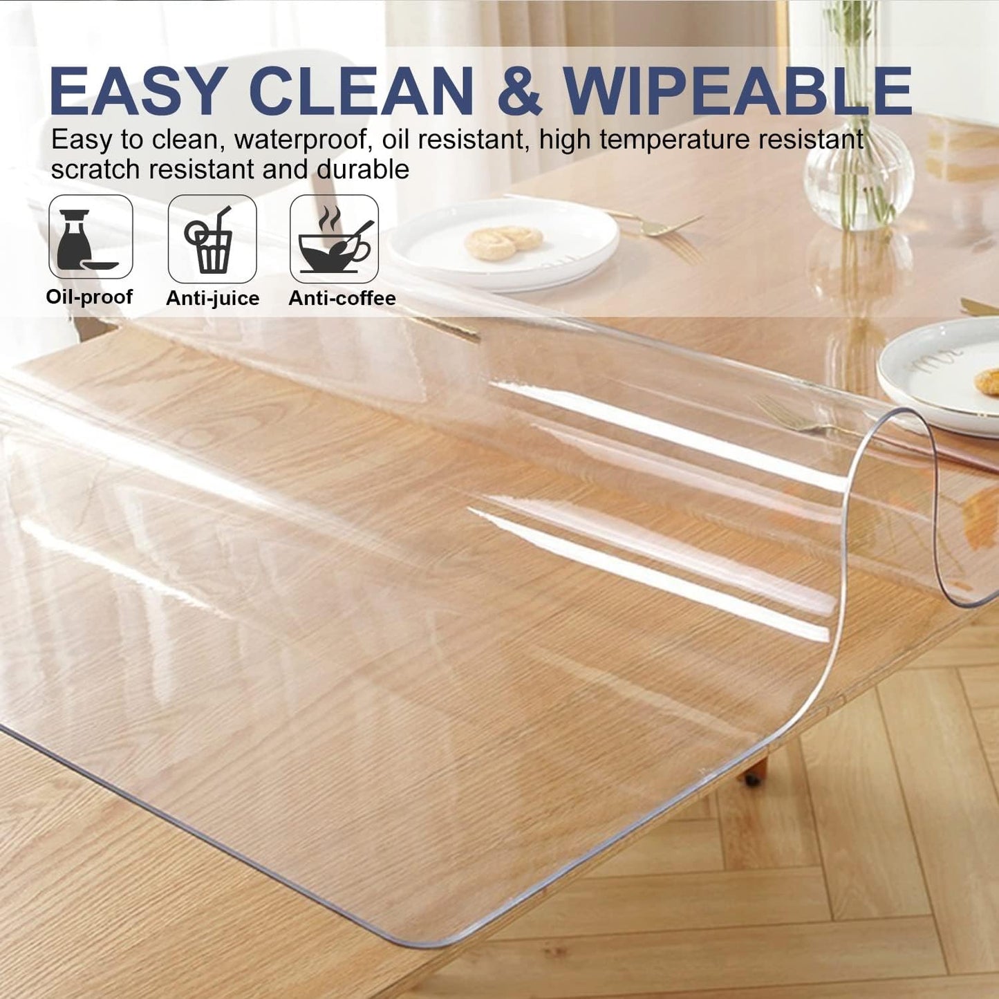 39x82" PVC Clear Desk Top Protector Crystal Plastic Desk Mat Transparent Table Cover Protector Waterproof Table Pad for Writing Desk Dining Living Room Table Buffet Meeting Table Anti-scratch Non-slip