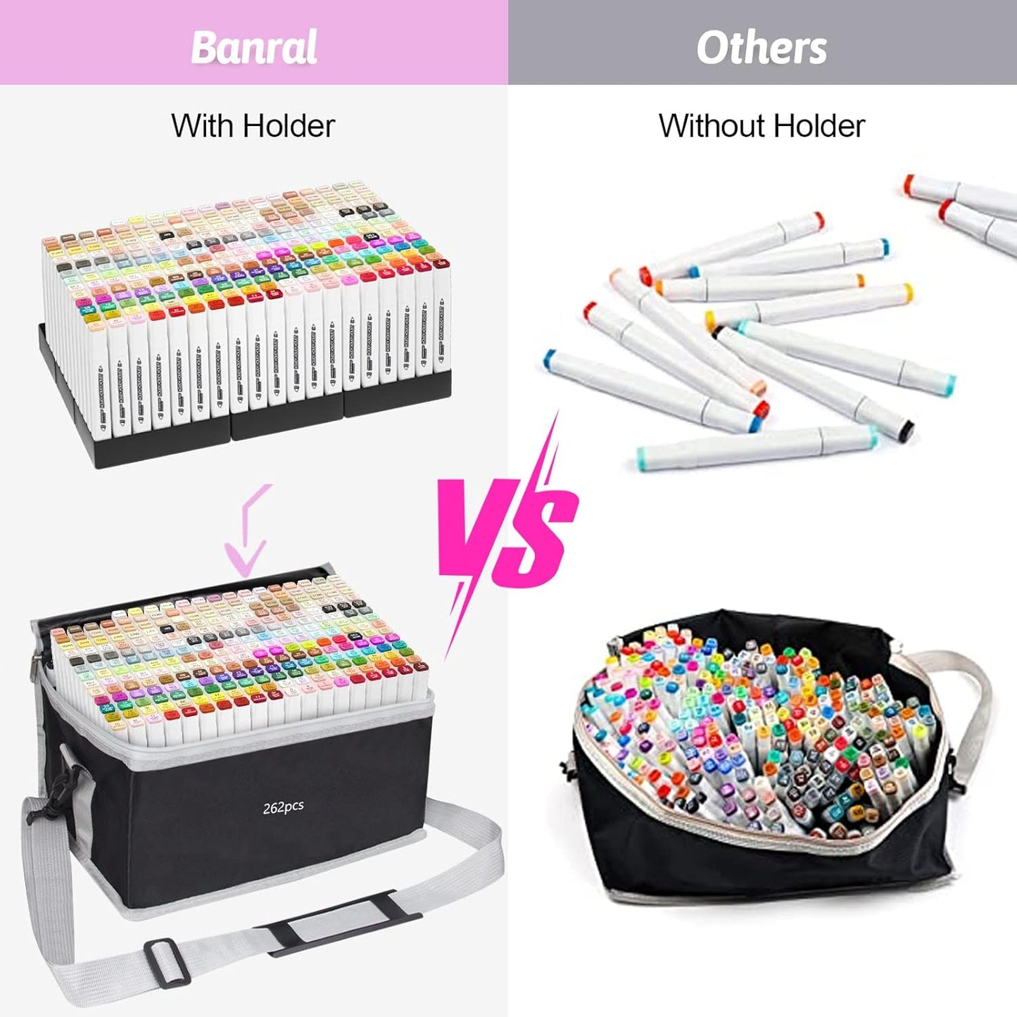 Banral 262 Colors Dual Tip Alcohol Based Markers, Twin Sketch Art Marker Set for Artists Adult Coloring Drawing Sketching Card Making Illustration, Premium Brush Pens with Case