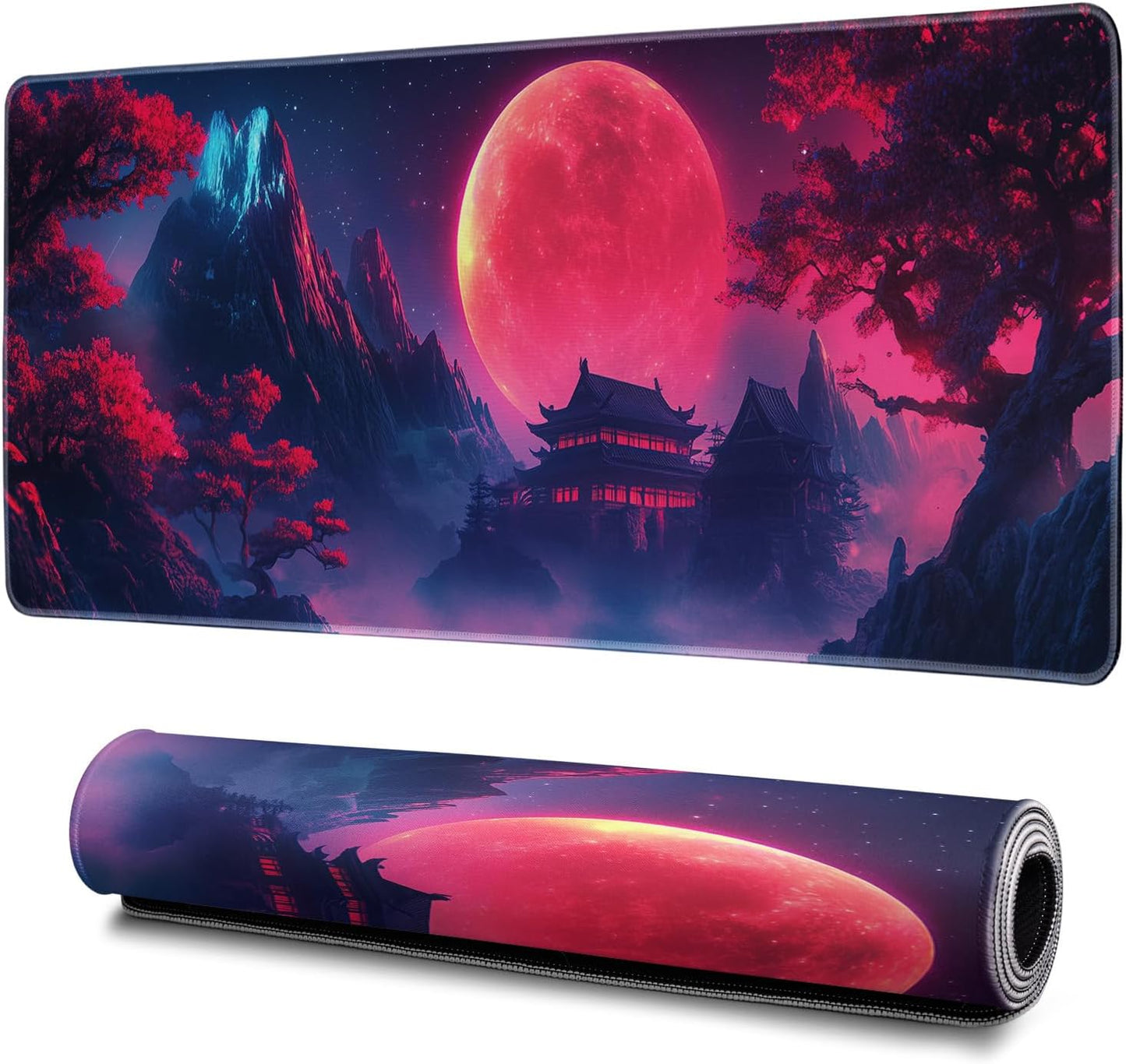 Darkness Red Moon Mouse Pad Abstract Red Mouse Pad 31.5x11.8 Inch Non-Slip Rubber Base Large Mousepad Stitched Edges Keyboard Mouse Mat Desk Pad for Office and Home(3)