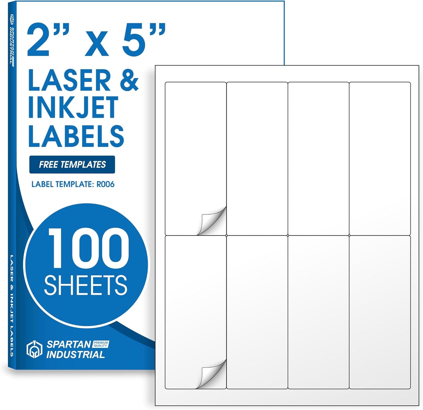 2" X 5" Matte White Shipping Labels Compatible with Inkjet and Laser Printers - 100 Sheets, 800 Printable Paper Stickers for Mailing, Packages, Addresses - Spartan Industrial