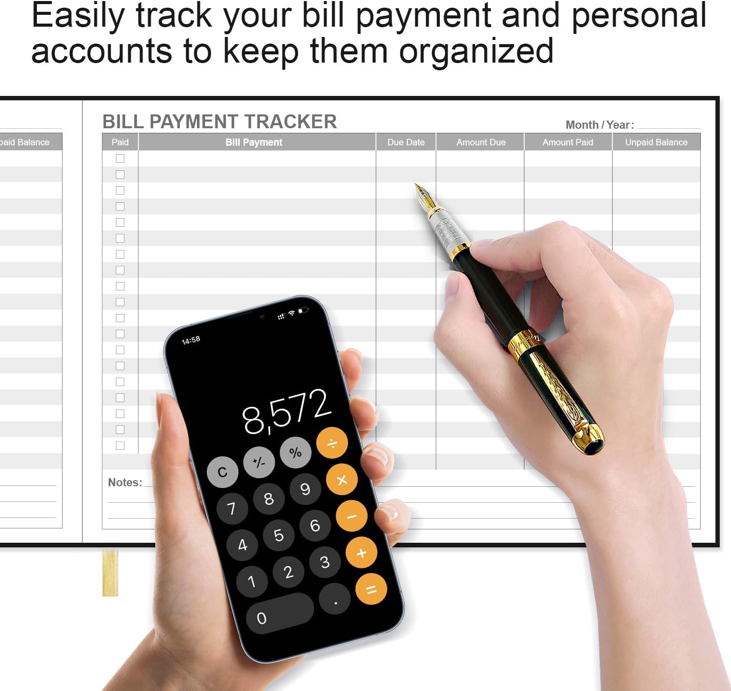 Bill Tracker Notebook - Monthly Bill Organizer & Planner for Personal Budgeting Financial, Payments Checklist Organizer, 7" x 10", Black